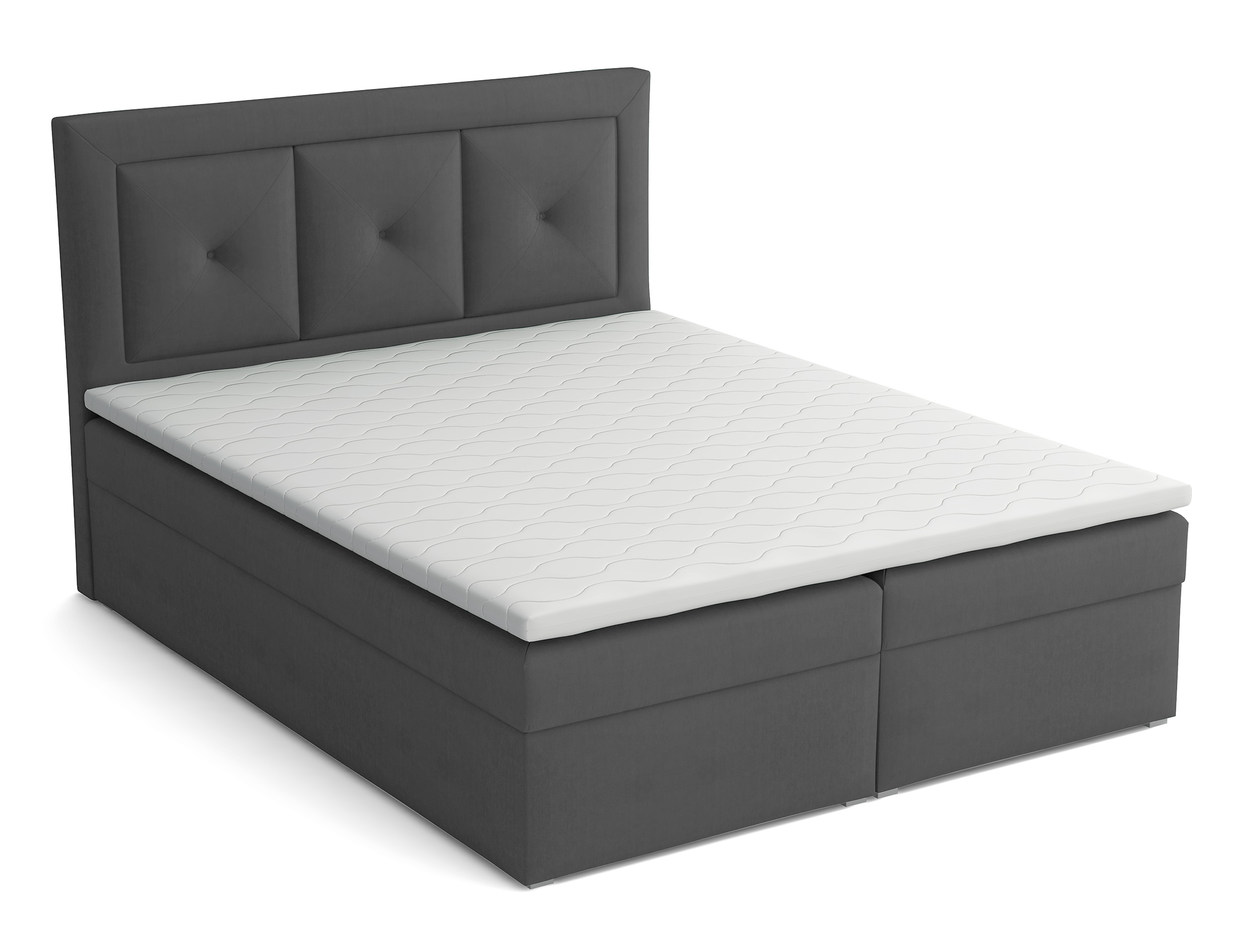 Kontinentalbett 140x200 cm Ligmano mit Stauraum und Topper aus dunkelgrauem, hydrophobem Velvet