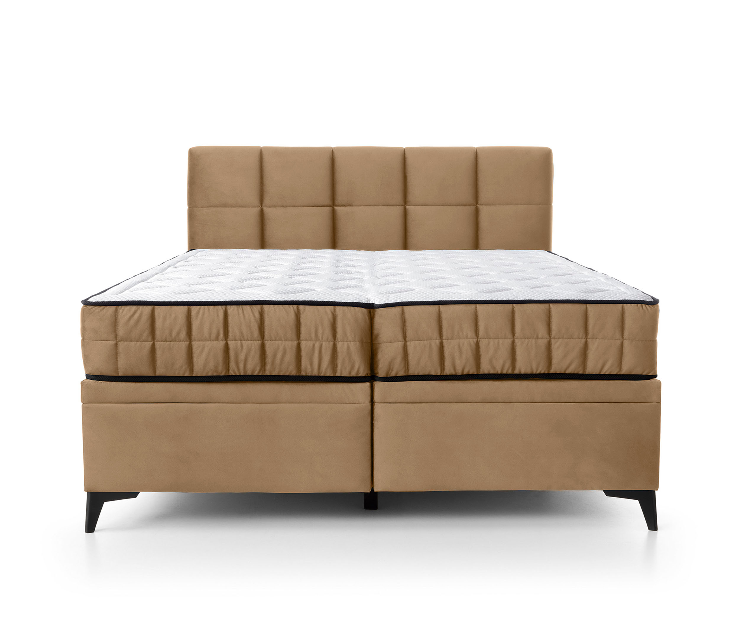 Continentalbett 180x200 cm Beriano mit Stauraum und Matratze aus beigem Velvet