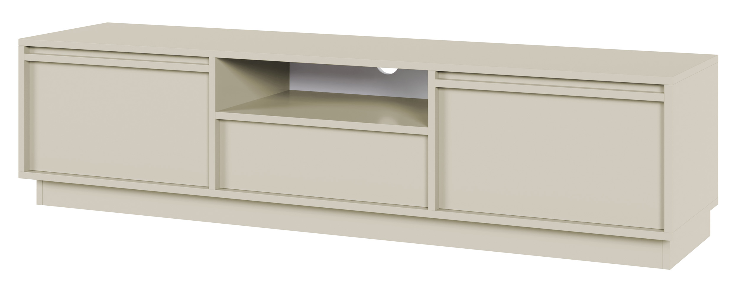 TV-Schrank Evo mit zwei Türen und einer Schublade, 154 cm, grau-beige auf Sockel