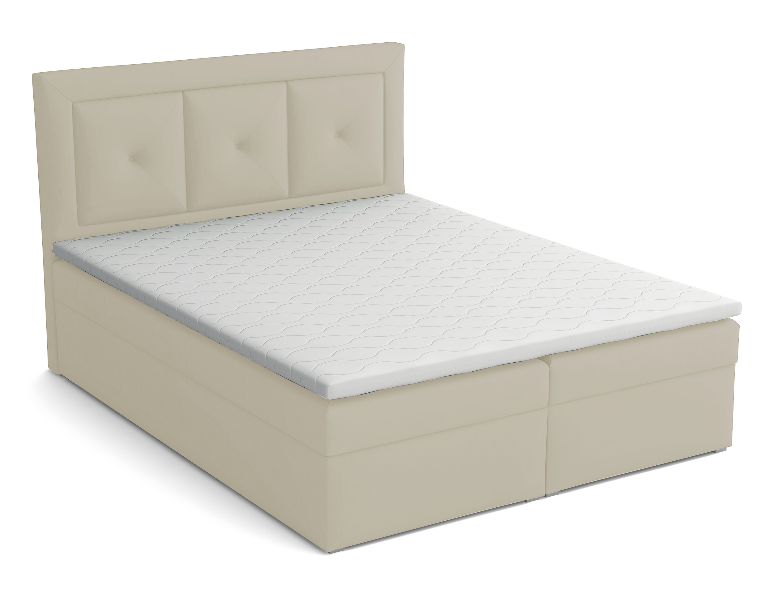Kontinentalbett 140x200 cm Ligmano mit Stauraum und Topper aus hydrophobem cremefarbenem Velvet
