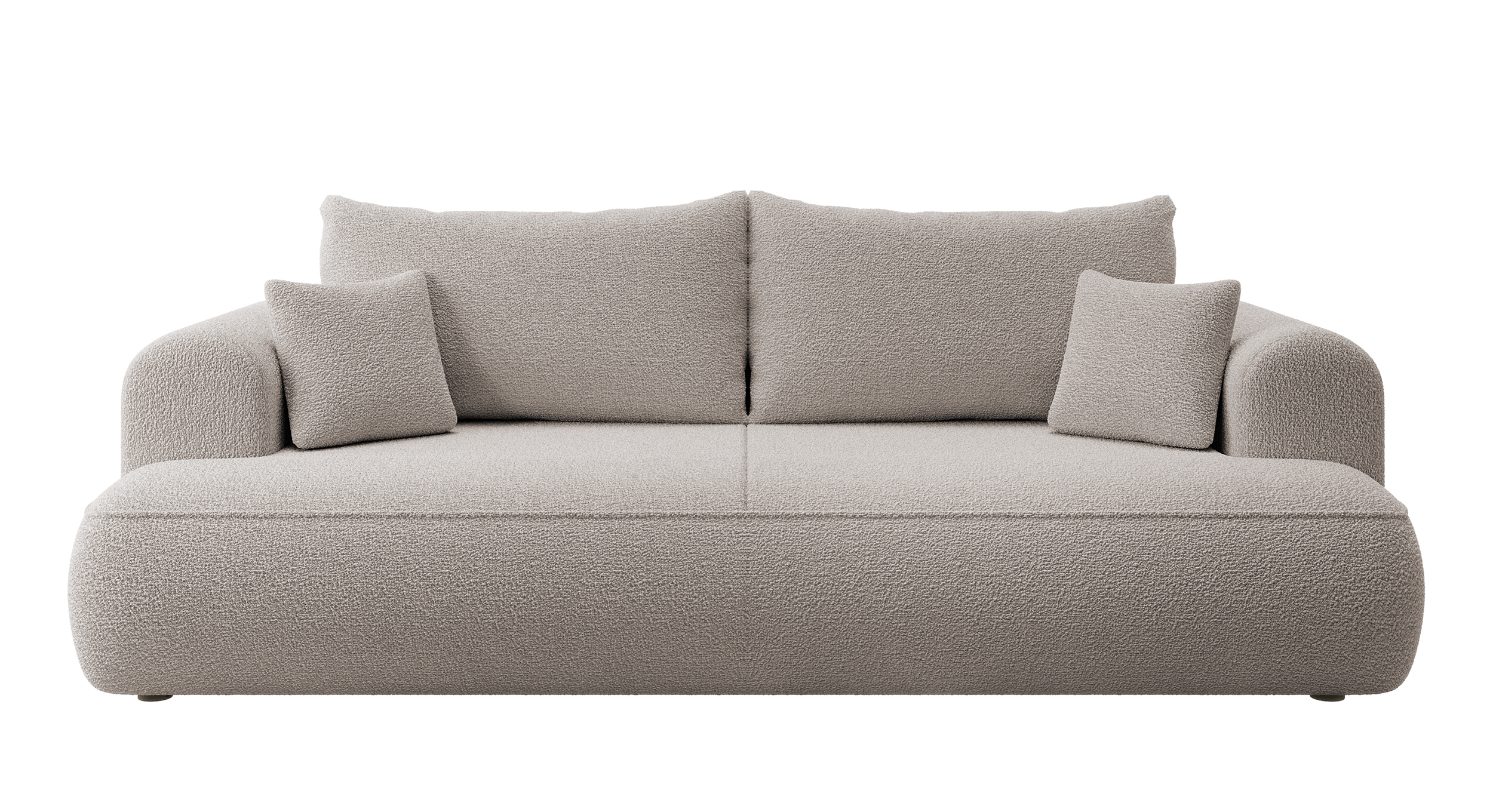 Sofa OVO dunkelbeige mit Boucle-Bezug, Stauraum und Schlaffunktion 