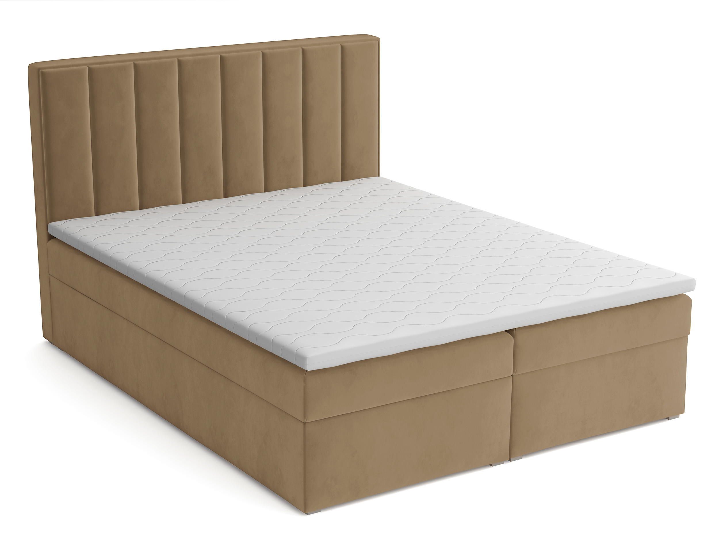 Continentalbett 180x200 cm Rinus mit Stauraum und Topper, beige Samt