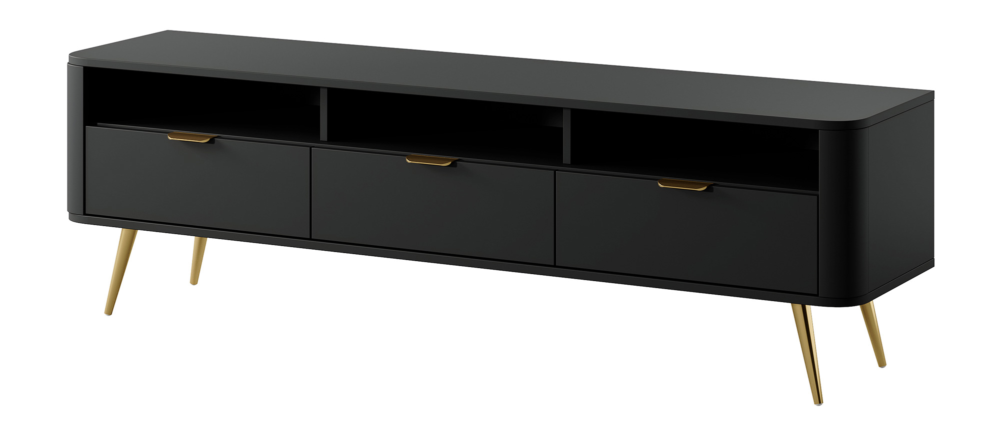 TV-Lowboard OVAL schwarz mit offenen Fächern, 160 cm 