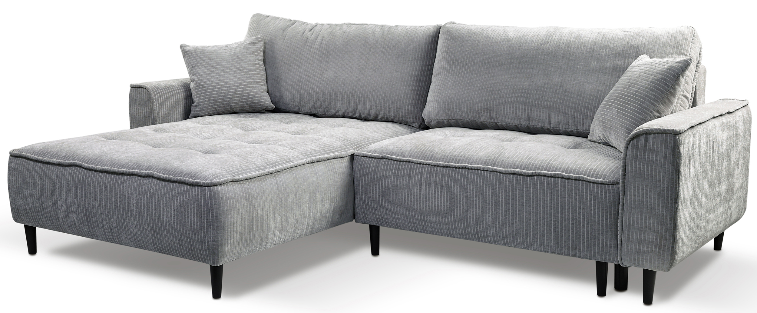 Ecksofa mit Schlaf-Funktion Blues L-förmig links mit Stauraum graues Cordstoff