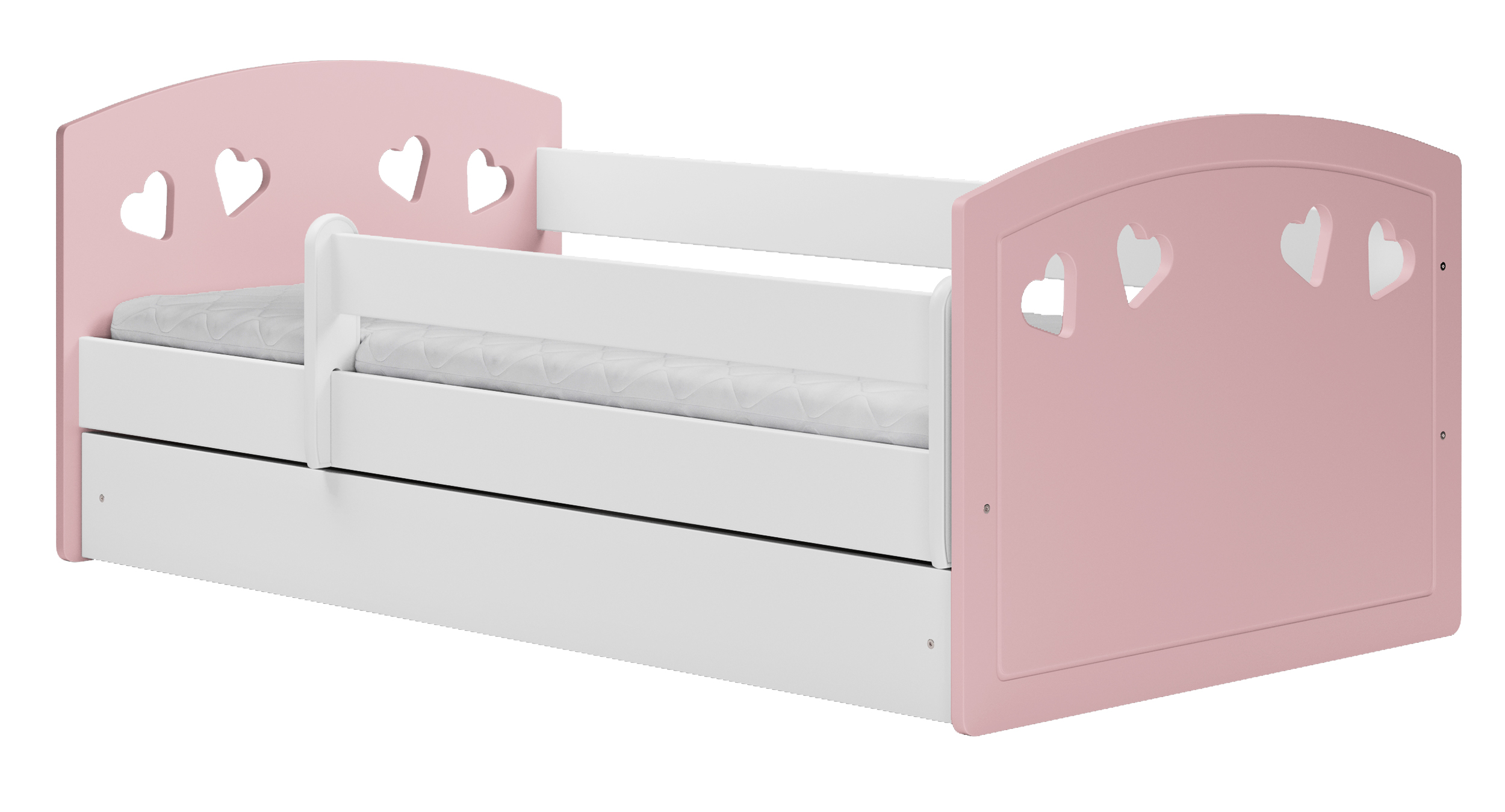 Kinderbett DERATA in Weiß/Puderrosa mit Rausfallschutz