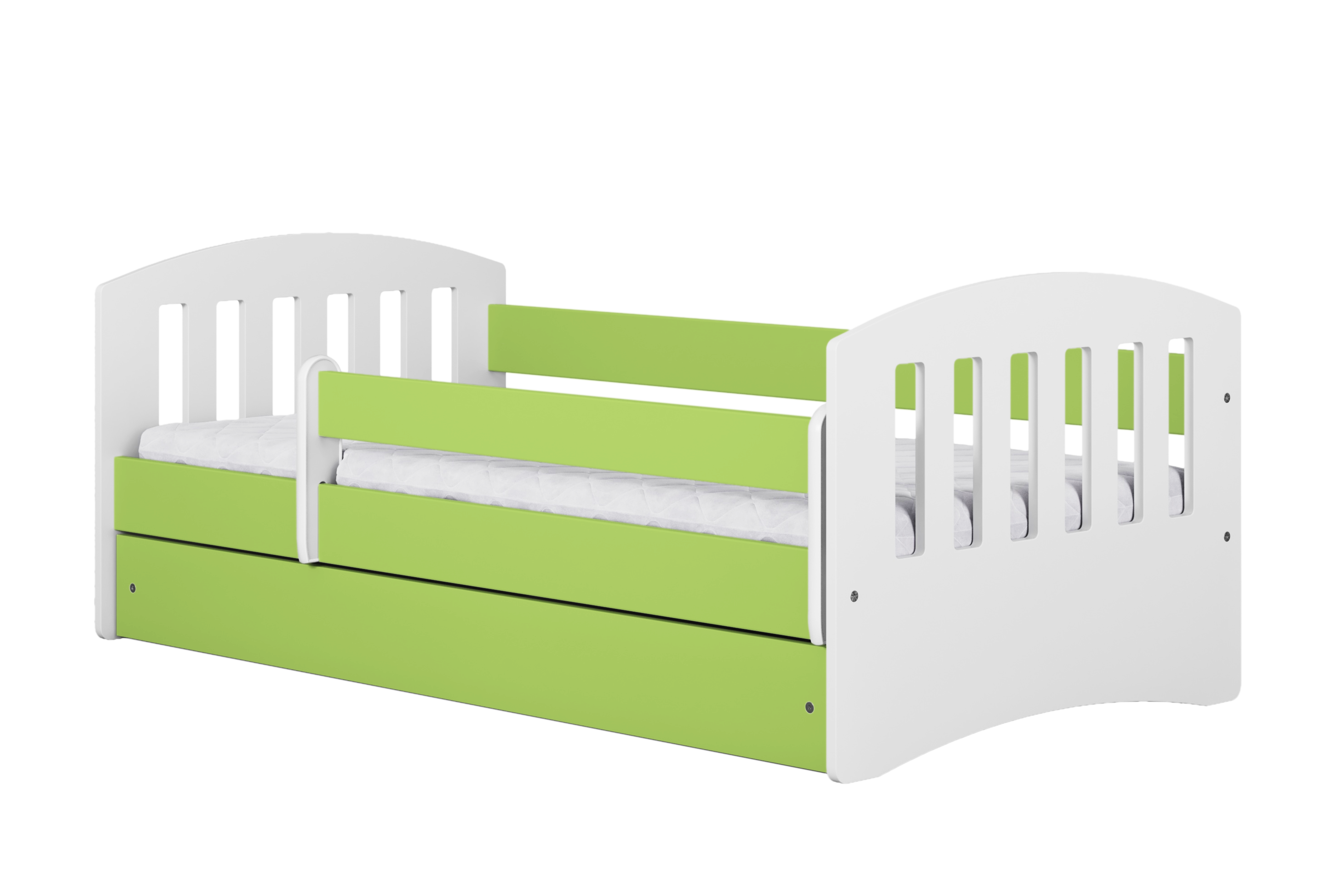 Kinderbett PAMMA in Weiß/Grün mit Rausfallschutz