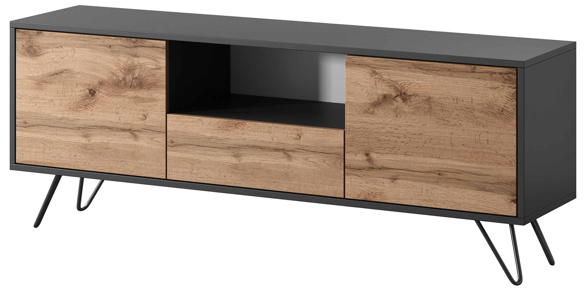 TV-Schrank Ploystea 137 cm Schwarz / Wotan-Eiche