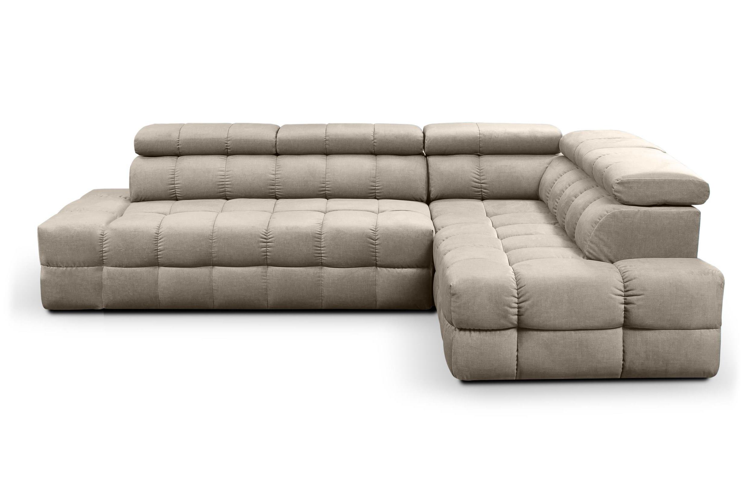 Ecksofa mit Schlaffunktion Torazo L-förmig mit Stauraum hellbeige hydrophobischer Samt rechtsseitig