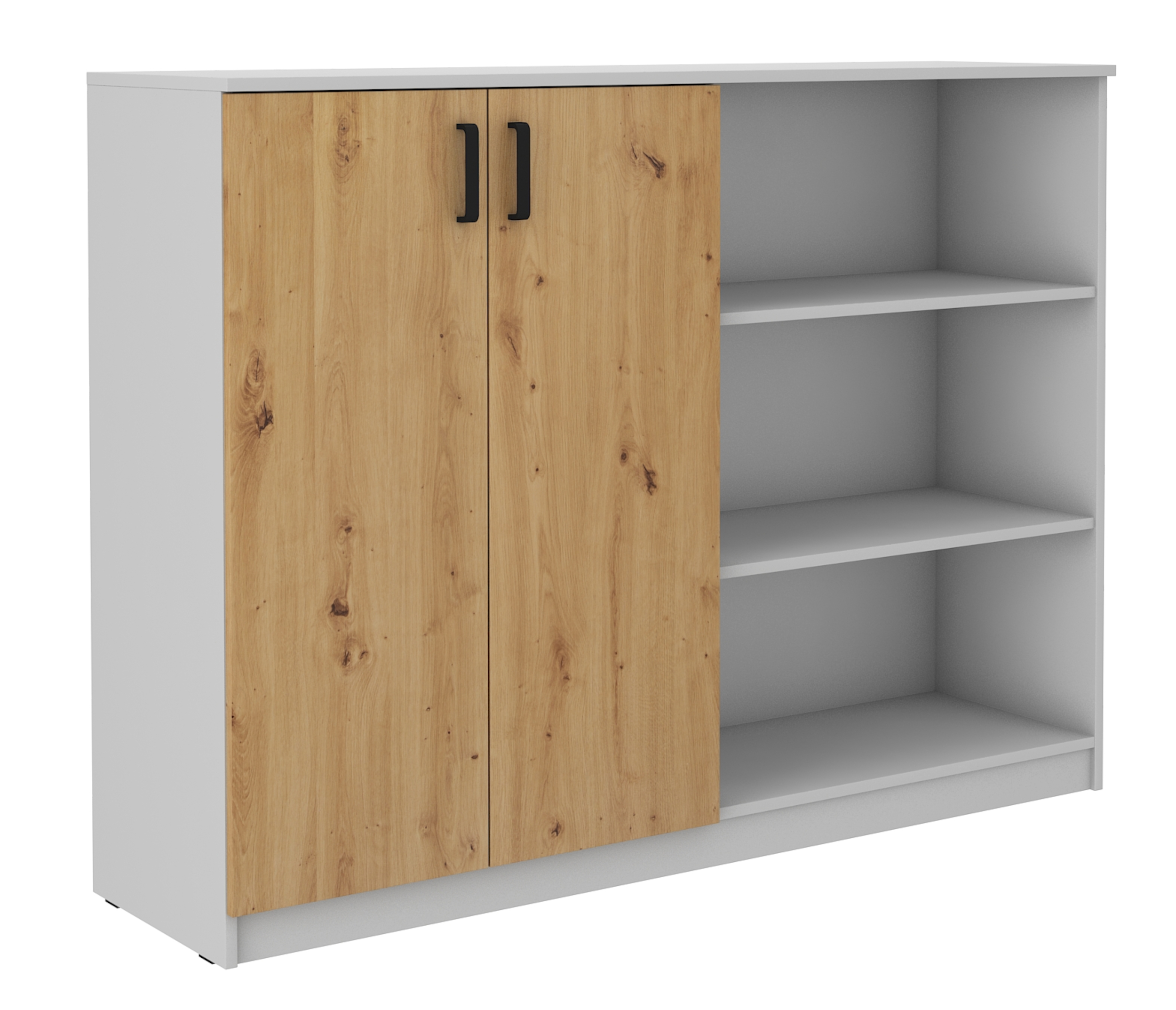 Hohe Kommode Stundly mit drei Fächern, 160 cm, Grau/Artisan-Eiche