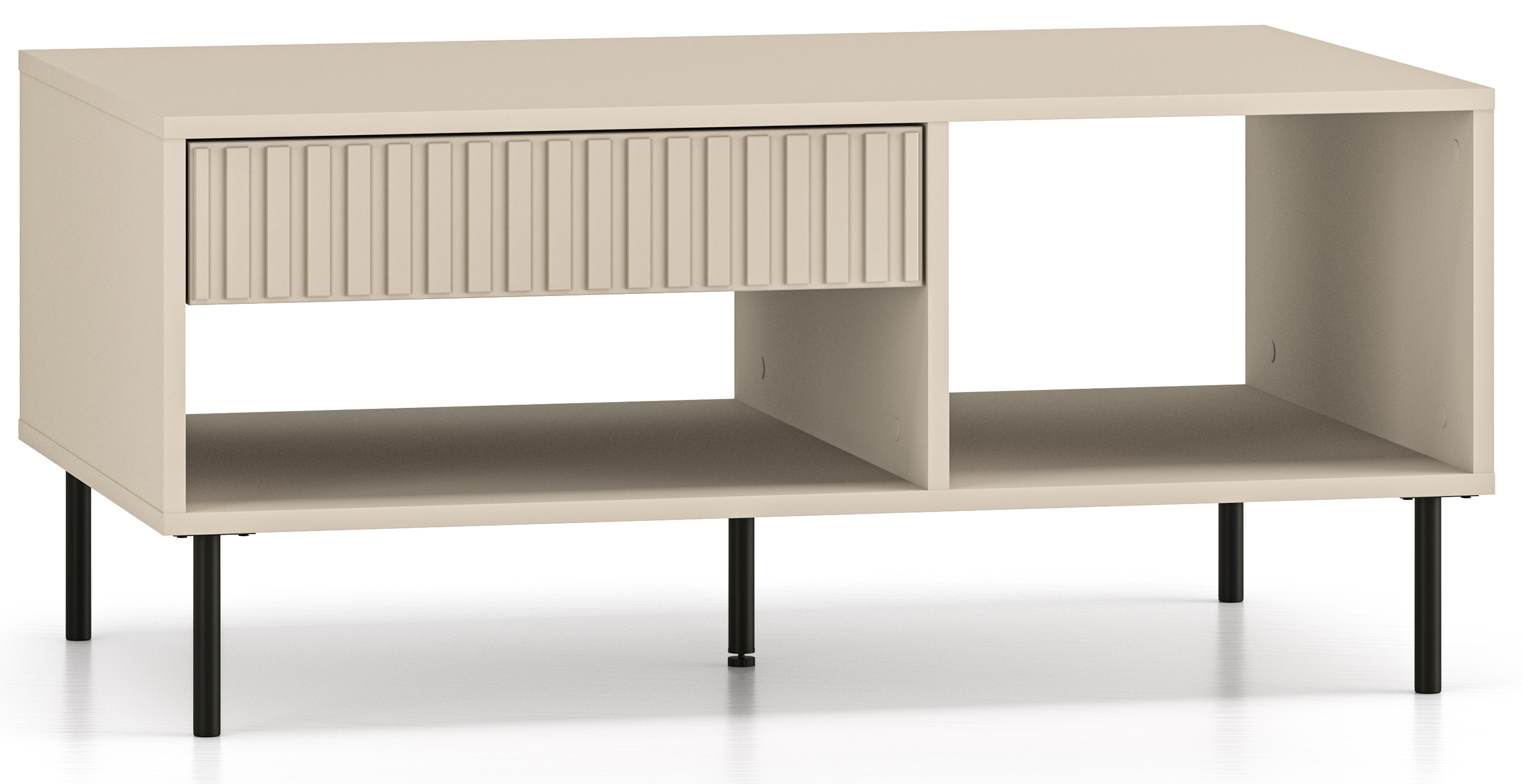 Kaffeetisch Caletto mit Schublade 100 cm, dekorative Lamellen, beige