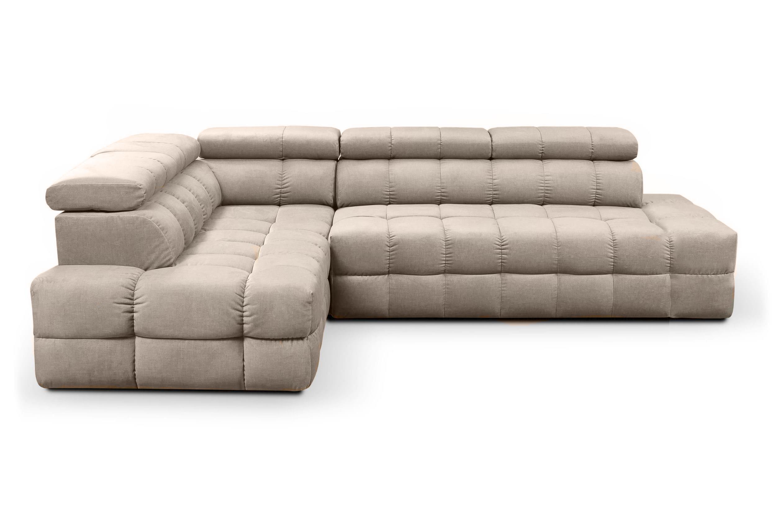 Ecksofa mit Schlaffunktion Torazo L-förmig mit Stauraum, beige, hydrophobischer Velvet, linksseitig