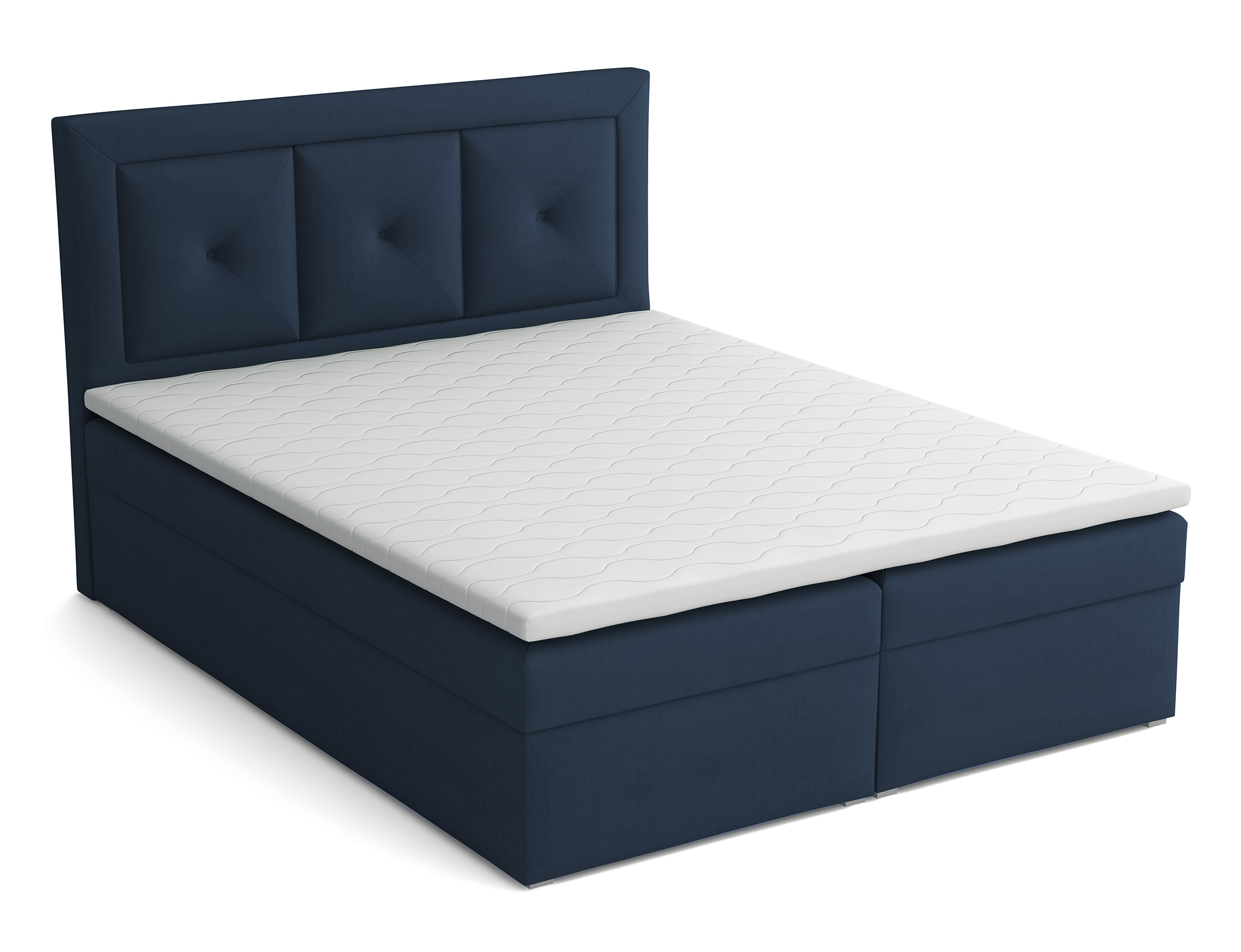 Kontinentalbett 140x200 cm Ligmano mit Stauraum und Topper aus wasserabweisendem blauen Velvet