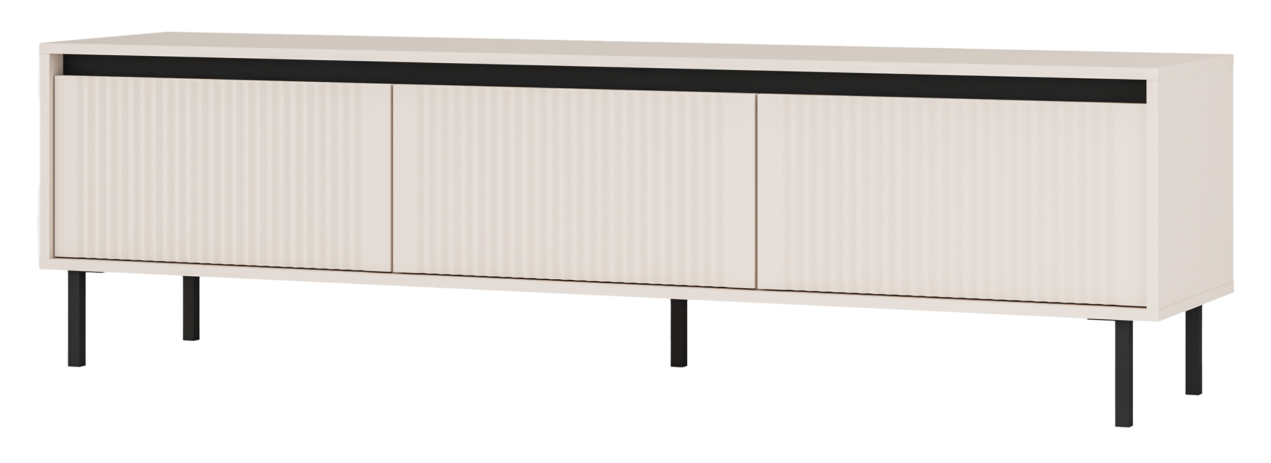 TV-Schrank Osaka mit drei Schubladen und geriffelten Fronten, 179 cm, sandbeige auf schwarzen Beinen