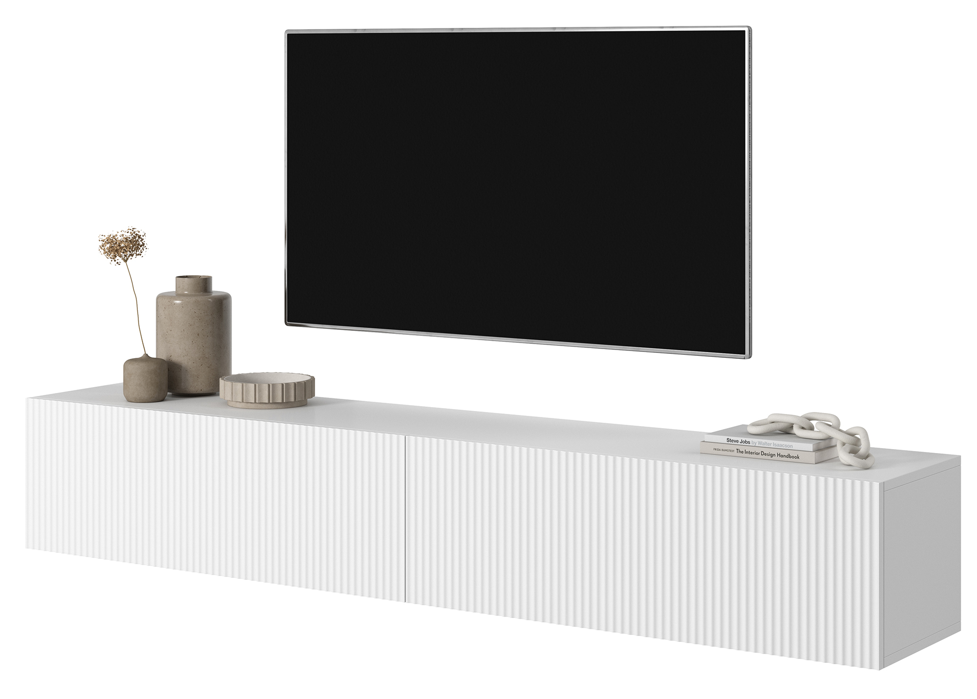 TV-Schrank Veldio 175 cm weiß mit gefräster Front