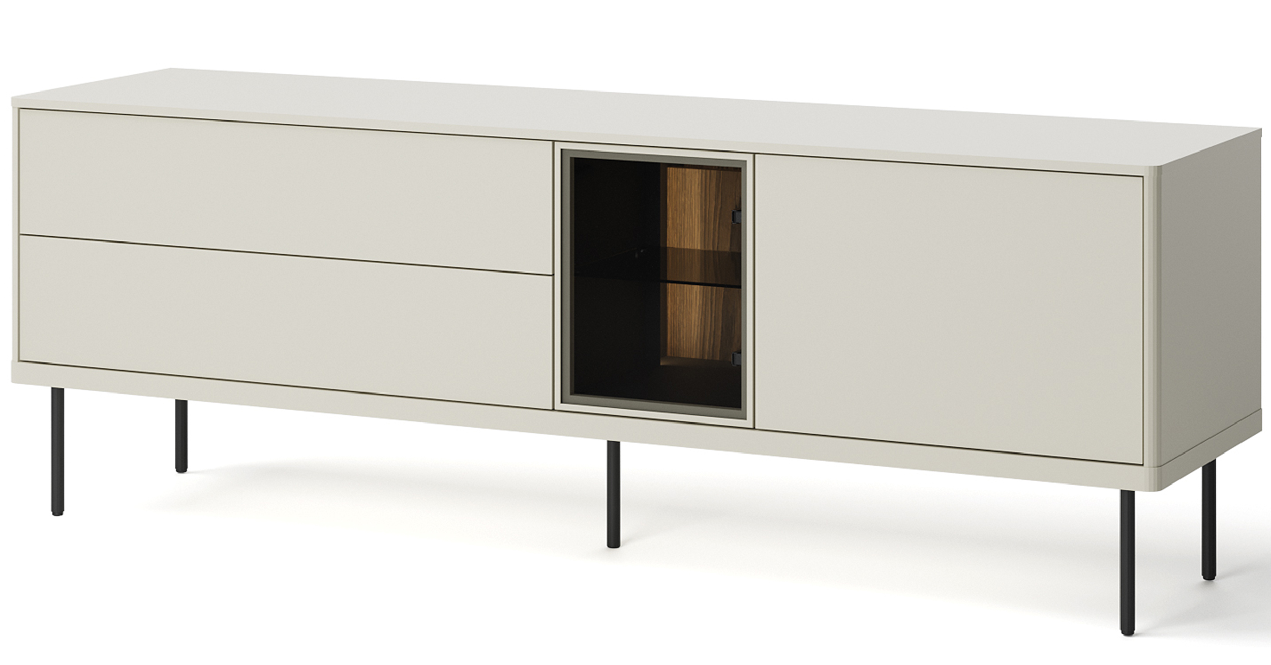 TV-Schrank Epiro mit zwei Türen, Schubladen und Beleuchtung, 161 cm, grau-beige / dunkleiche