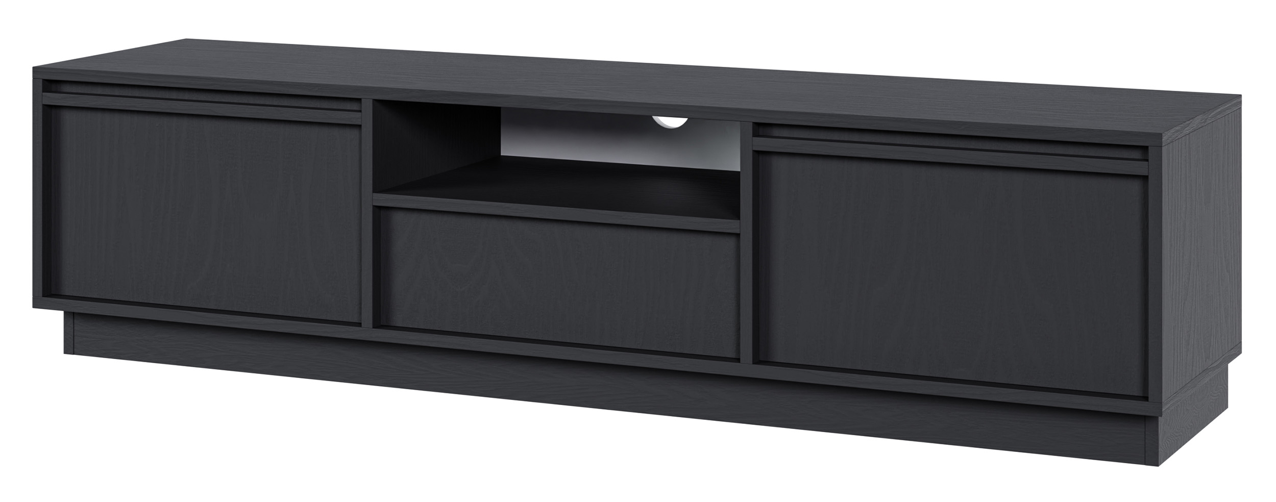 TV-Sideboard Evo mit zwei Türen und einer Schublade, 154 cm, schwarz auf Sockel