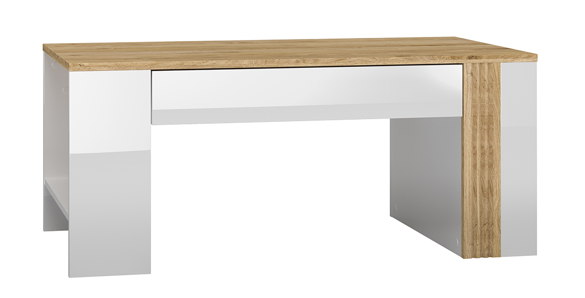 Kaffeetisch Fandri mit Schublade 109x60 cm Eiche Castello / Weißer Hochglanz