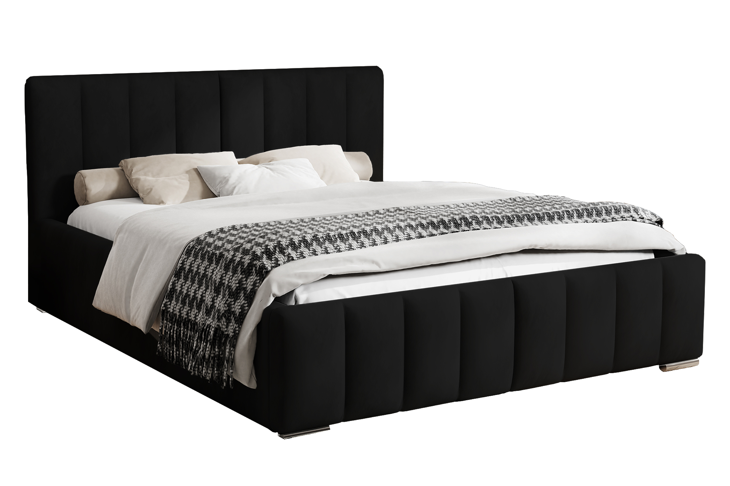 Łóżko tapicerowane 140x200 cm Wolte z pojemnikiem czarne w tkaninie hydrofobowej