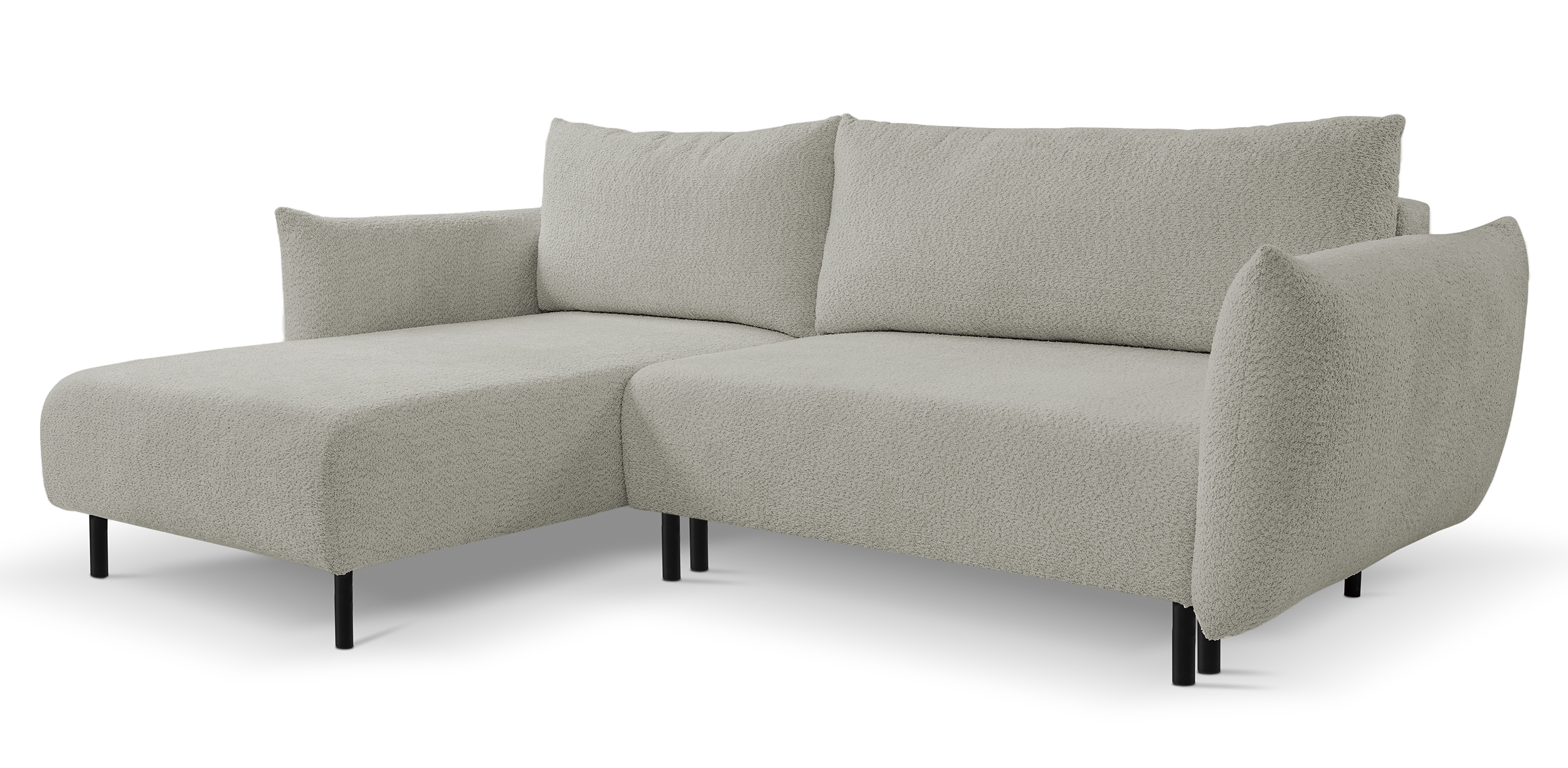 Ecksofa Milia mit Schlaffunktion und Bettkasten graue Boucle