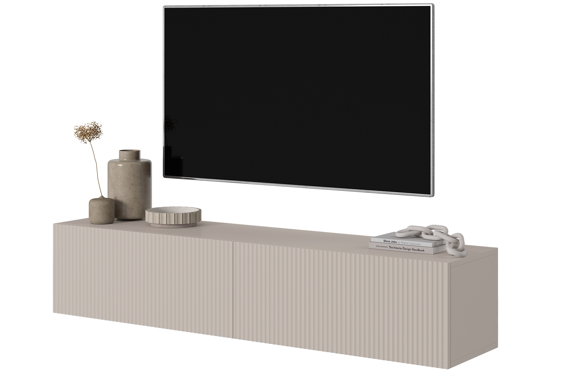 TV-Möbel VELDIO Grau-Beige mit gefrästem Design, 140 cm 