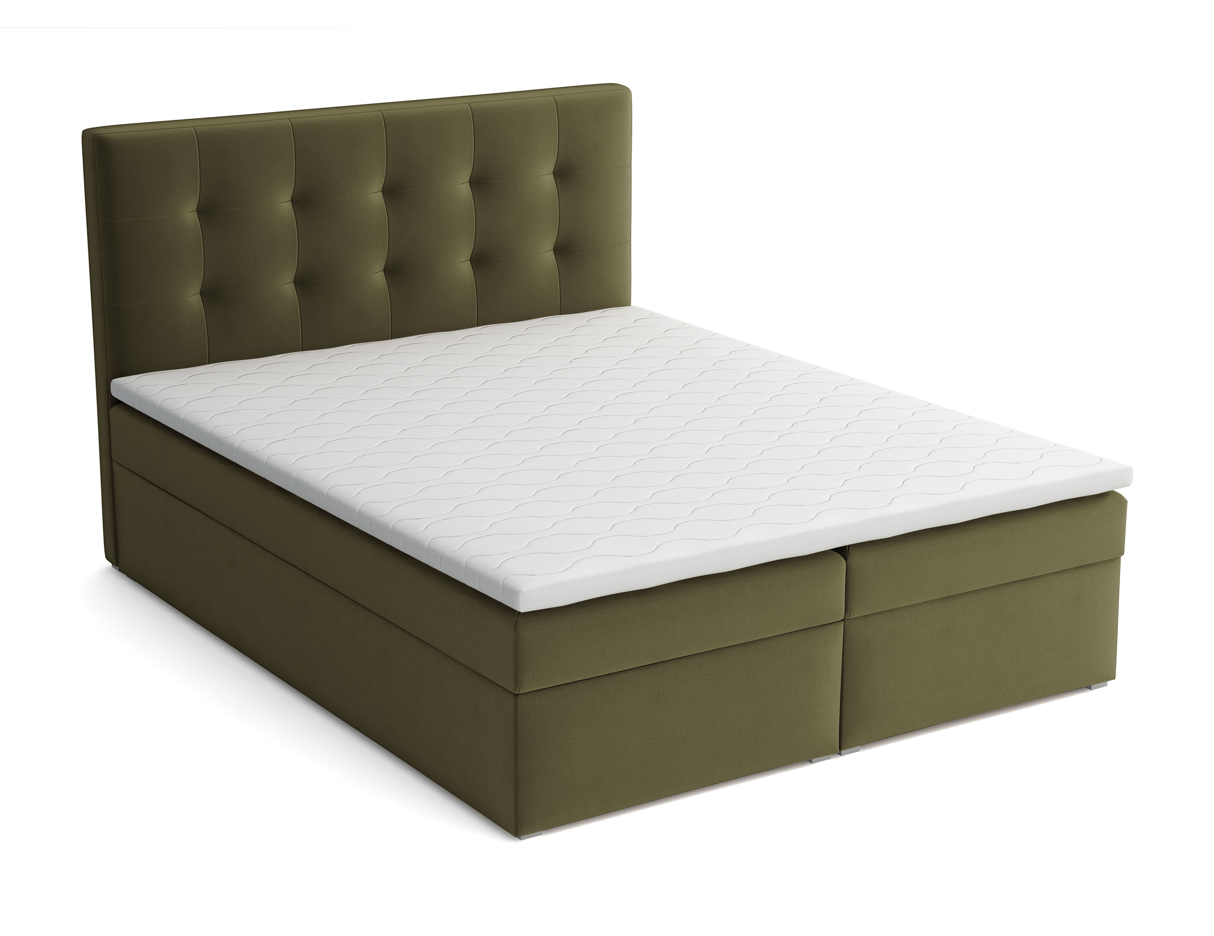 Kontinentalbett 140x200 cm Nabbe mit Stauraum und Topper aus olivgrünem Velvet