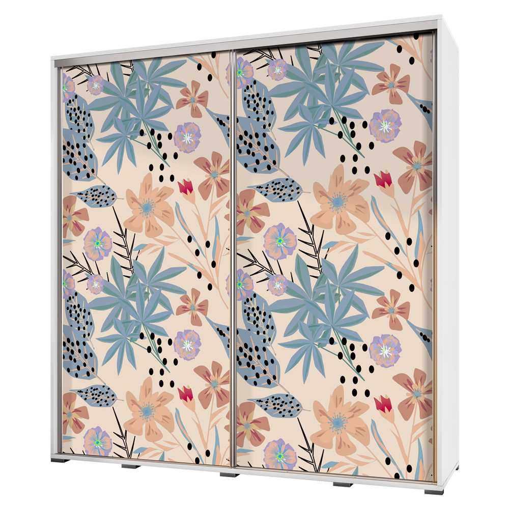 Kleiderschrank WENECJA 205 cm breit mit Fotodruck Gemalte Pastellblumen