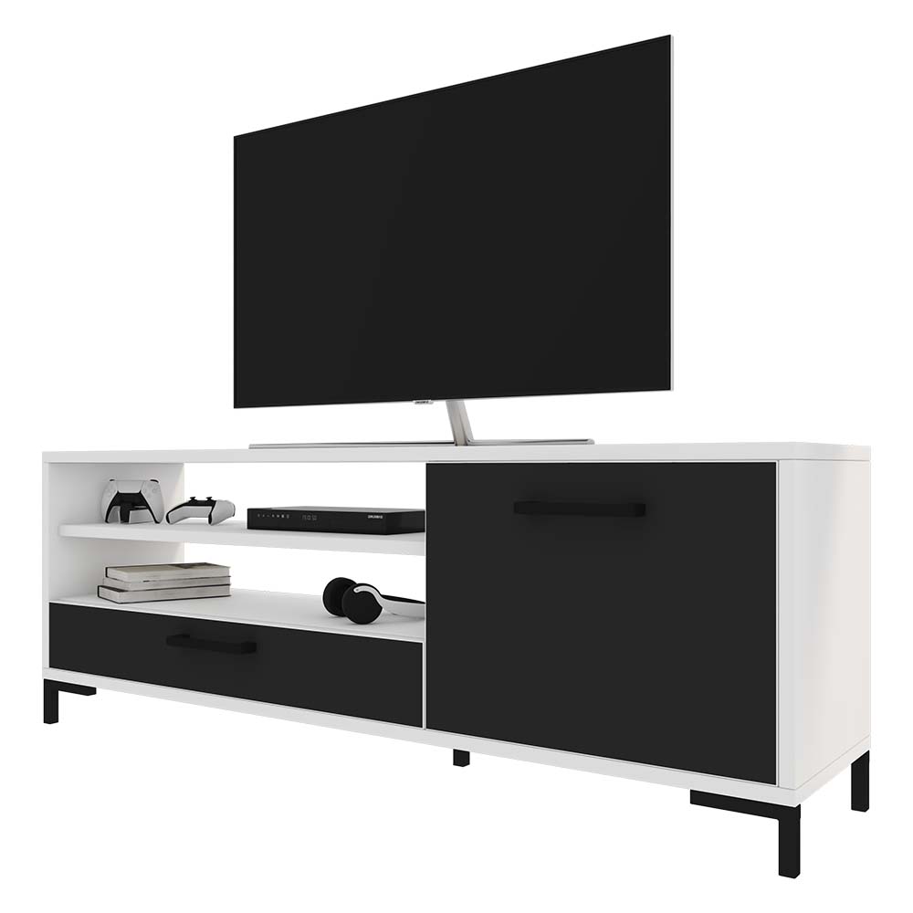 TV-Lowboard CASCATE weiß / schwarz 139 cm breit