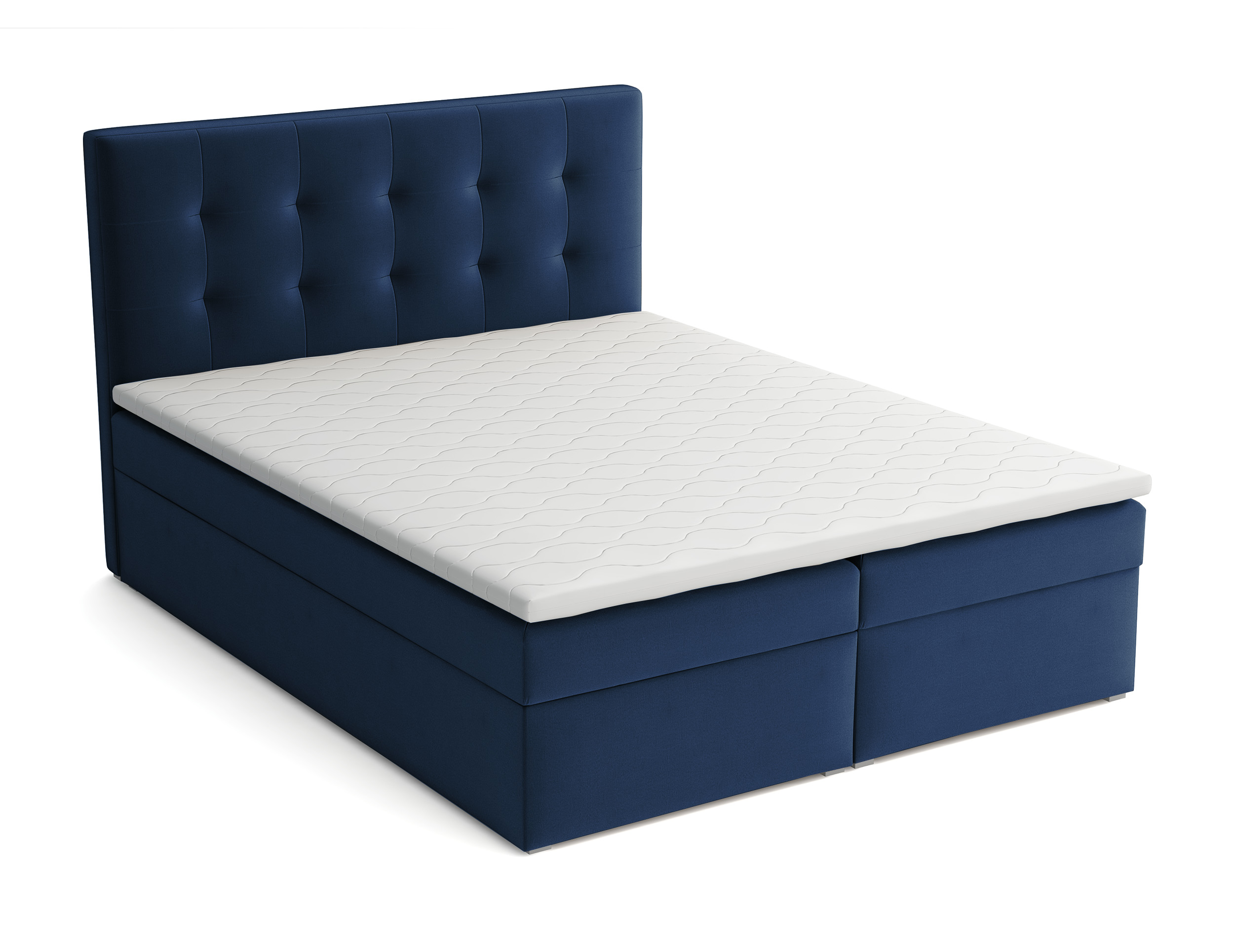 Kontinentalbett 140x200 cm Nabbe mit Stauraum und Topper in dunkelblauem Velours