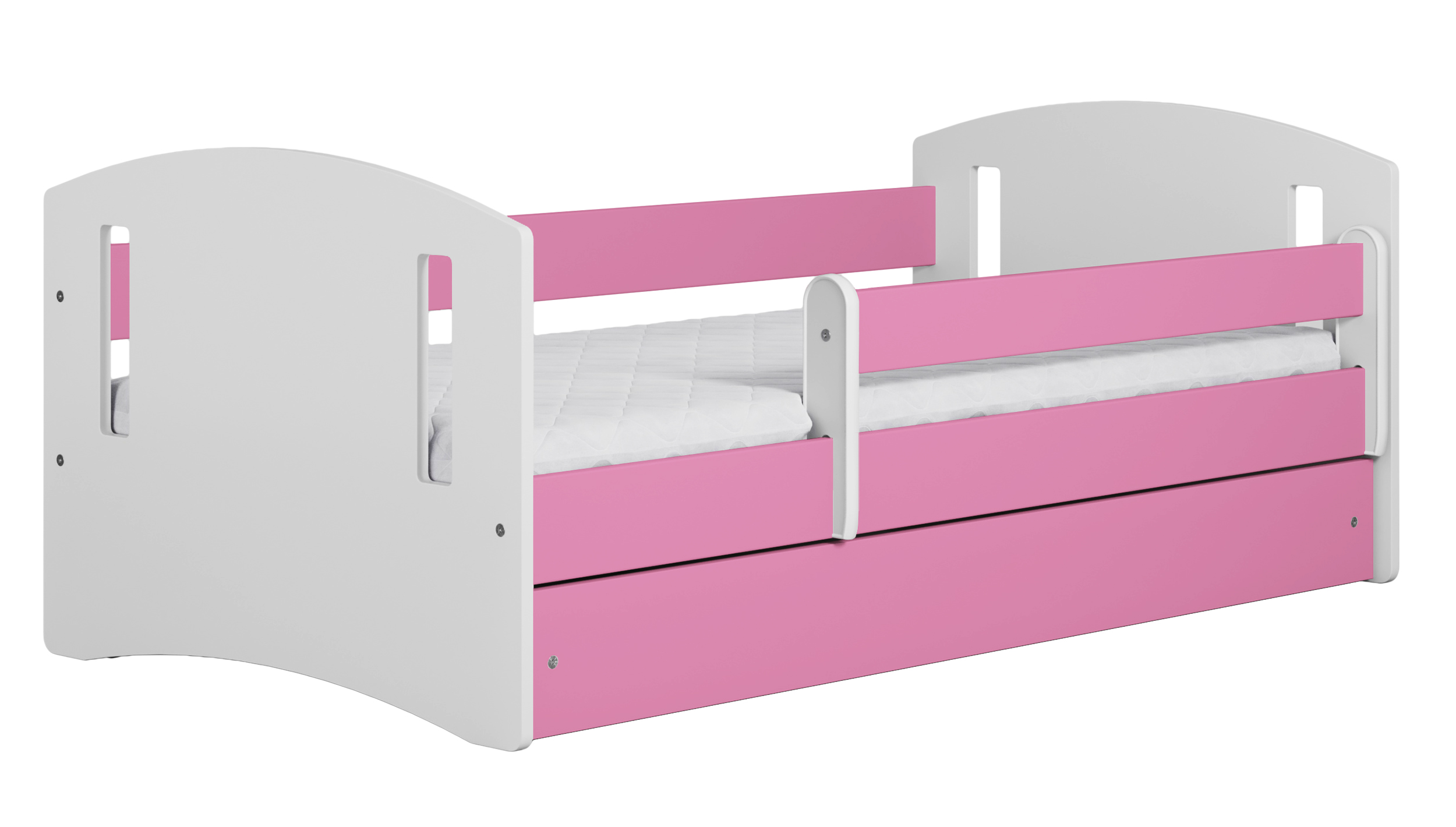 Kinderbett MIRRET weiß/pink mit Rausfallschutz 