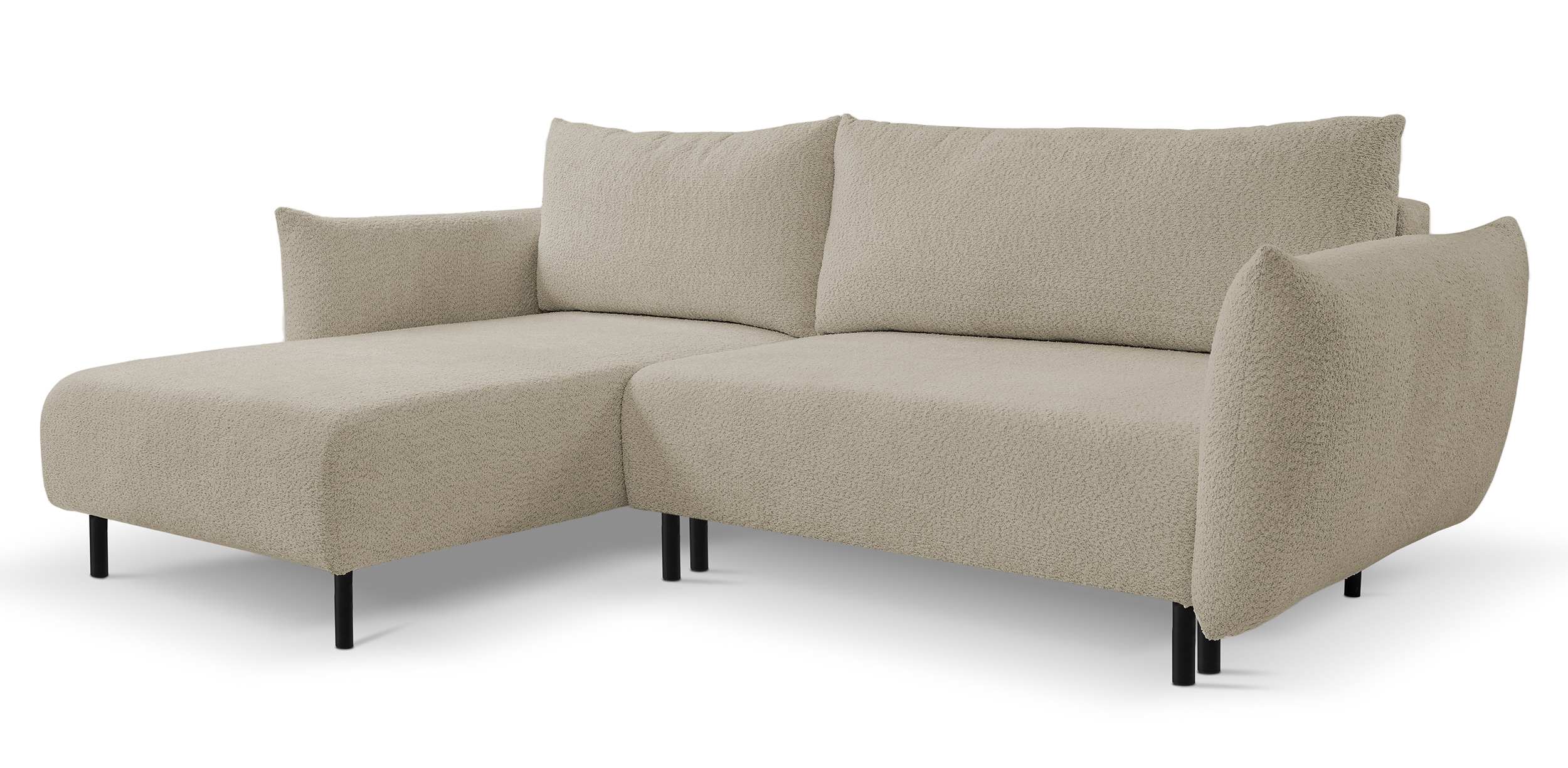 Ecksofa Milia mit Schlaffunktion und Bettkasten in grau-beige Boucle