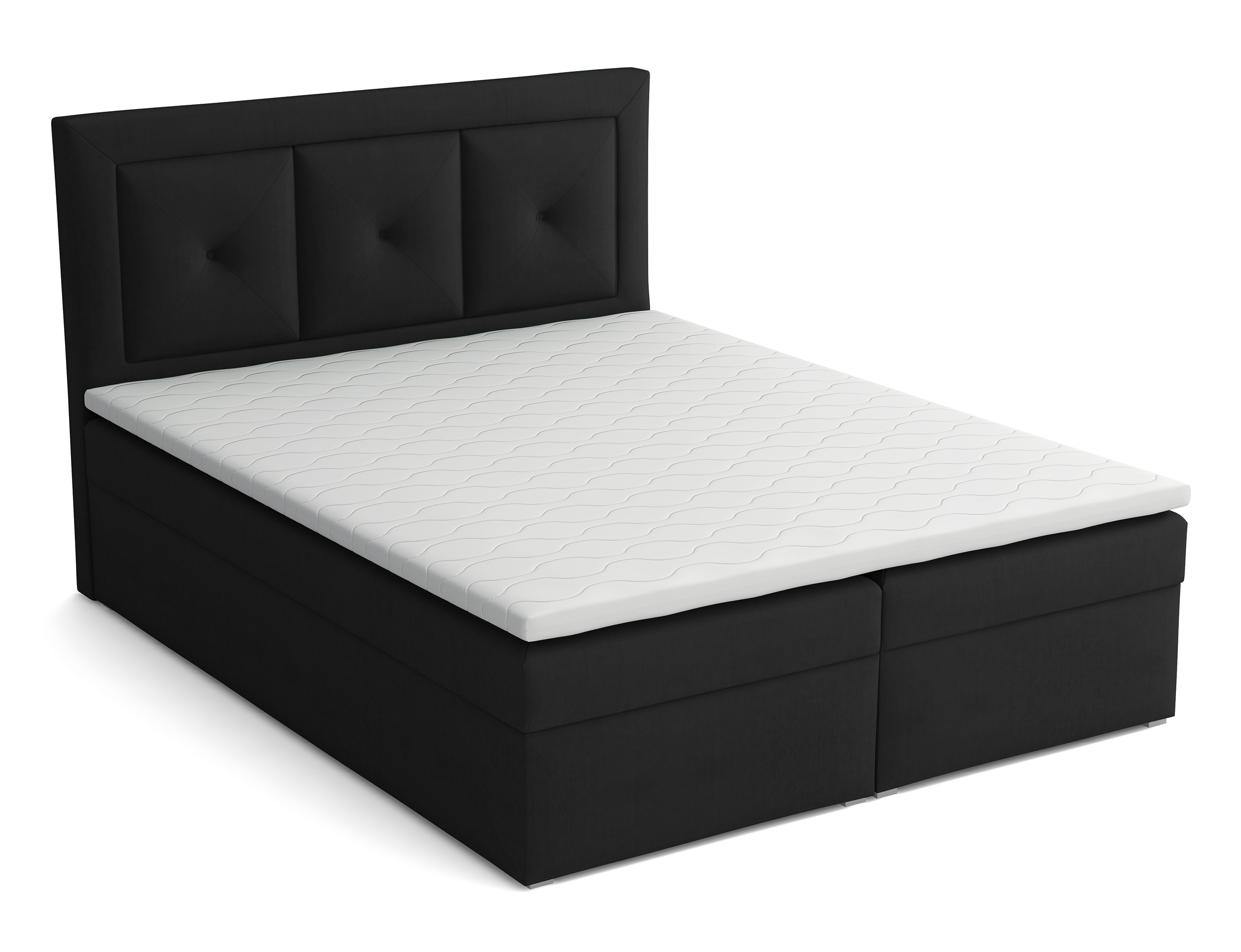 Kontinentalbett 140x200 cm Ligmano mit Stauraum und Topper aus schwarzem, hydrophobem Velvet