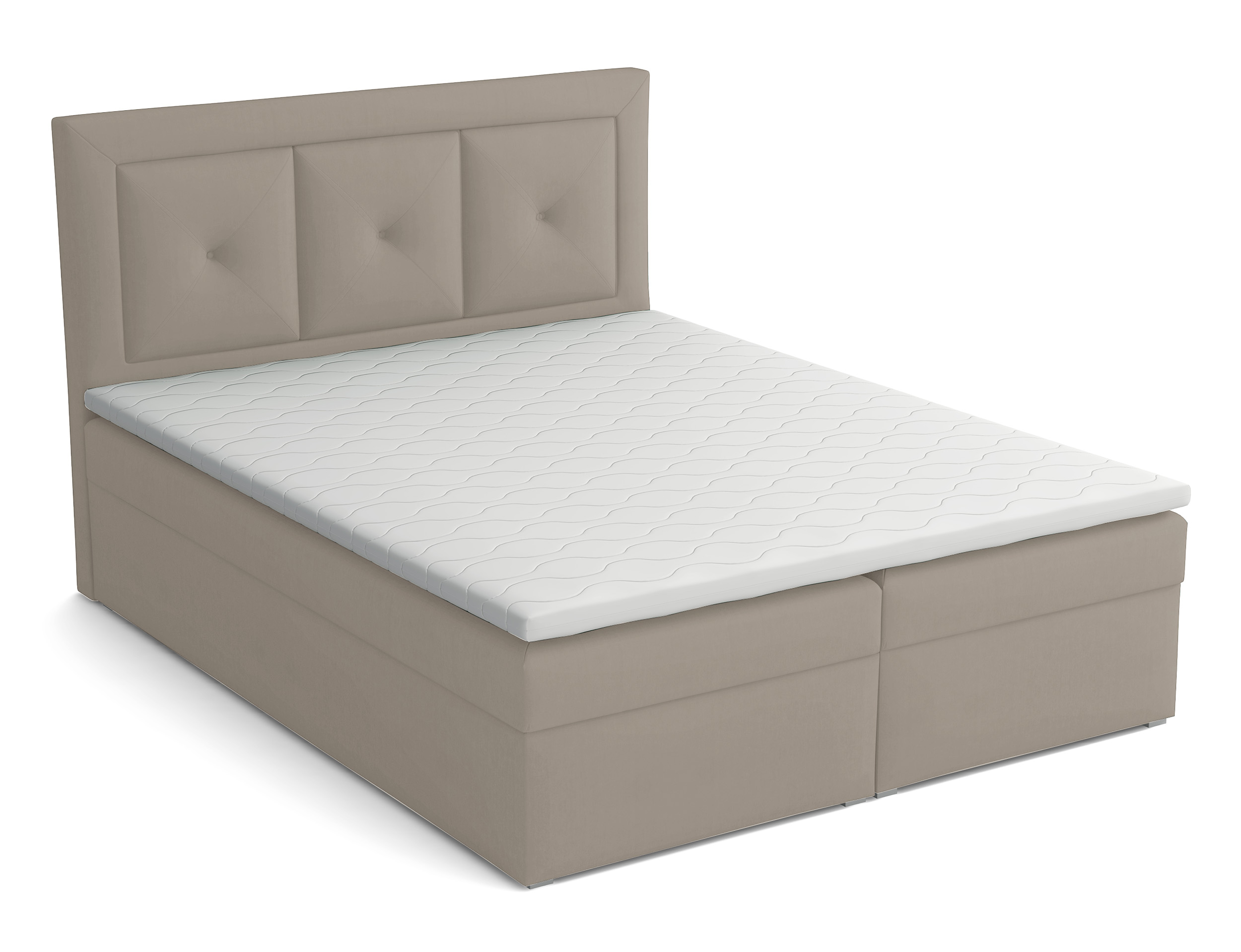 Kontinentalbett 140x200 cm Ligmano mit Stauraum und Topper in hellbeigem, hydrophobem Velvet