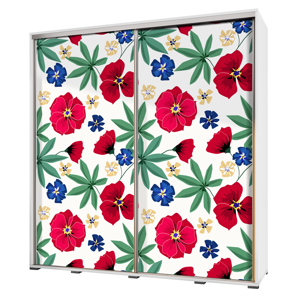 Kleiderschrank WENECJA 205 cm breit mit Fotodruck Gemalte Blumen