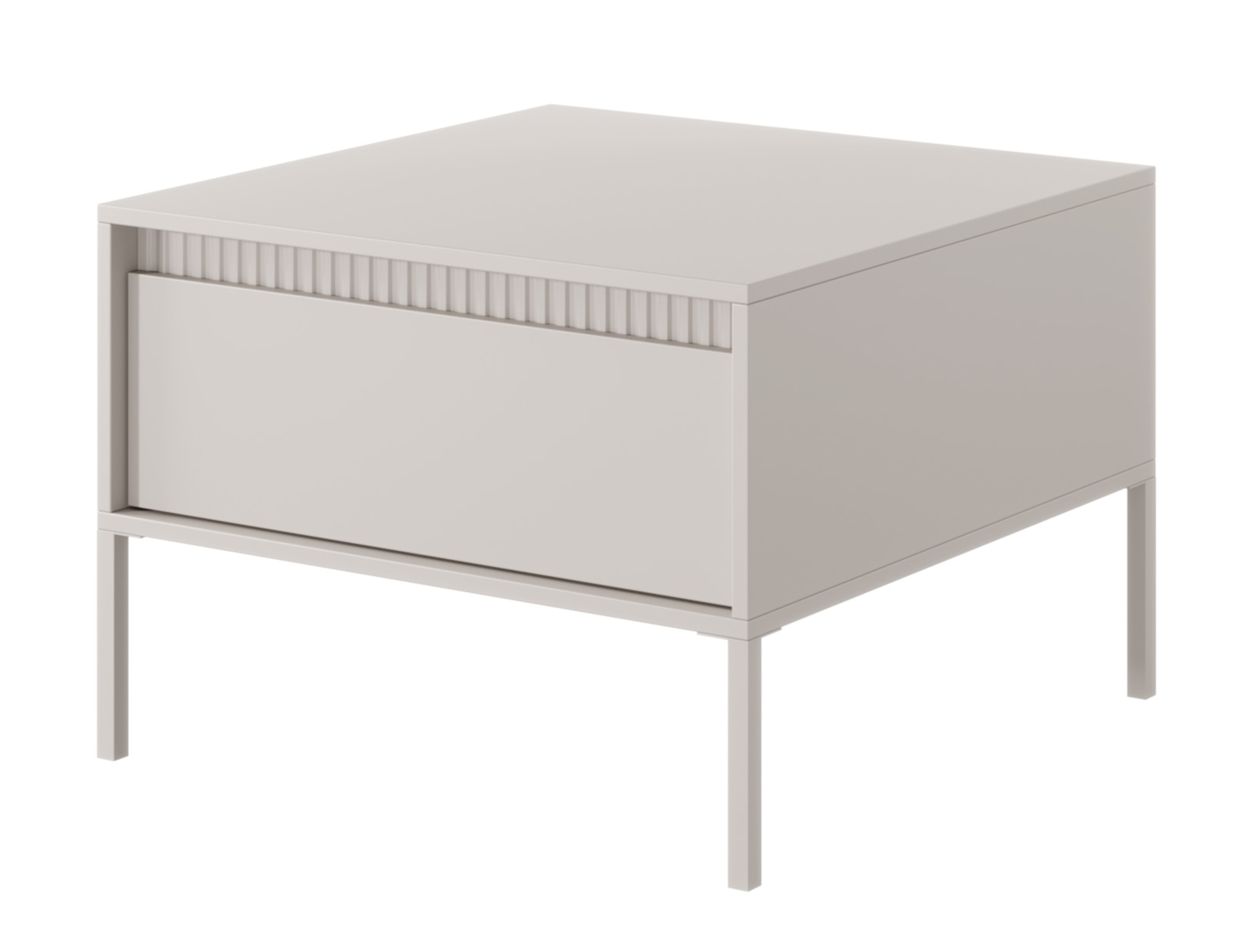 Kaffeetisch Falsetto mit Schublade und geriffelter Front 68x68 cm beige