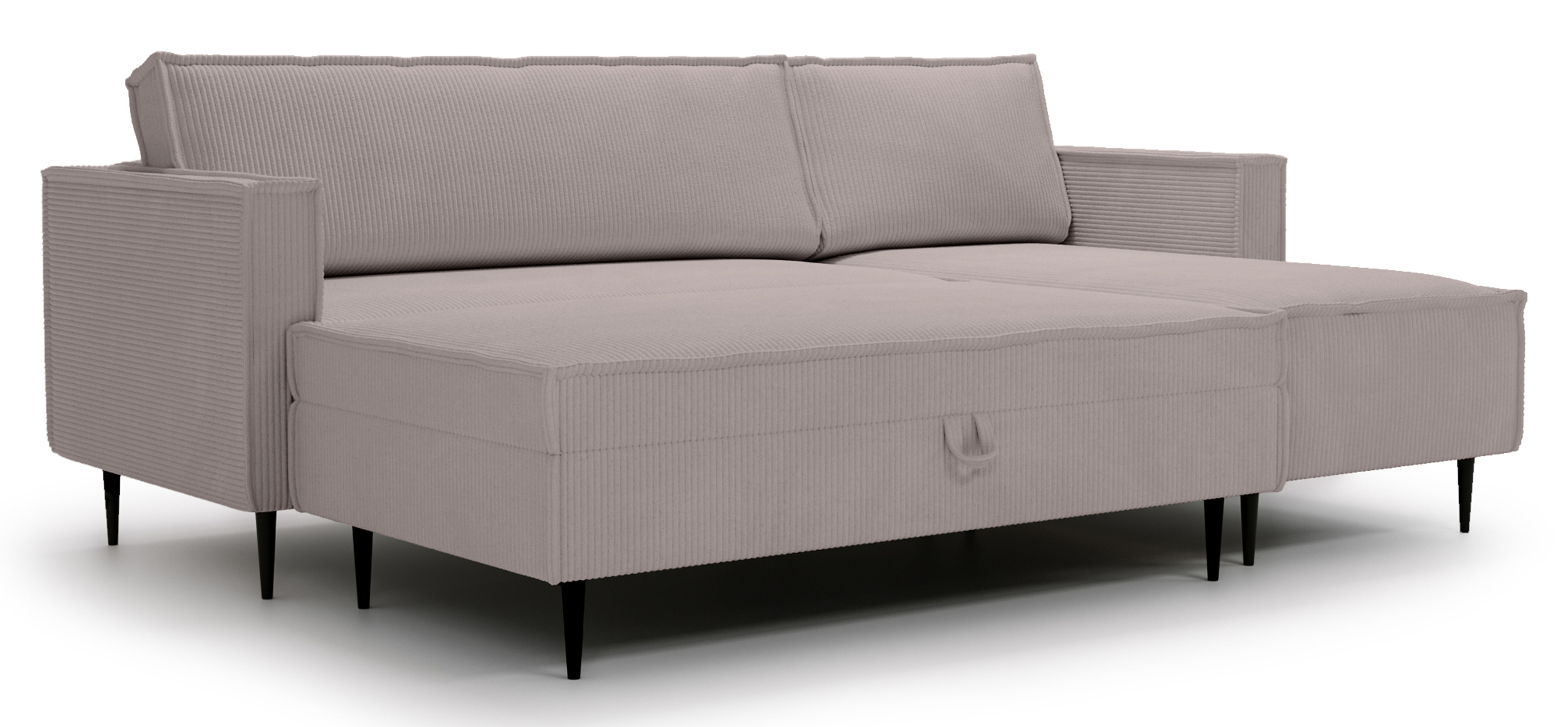 Ecksofa mit Schlaffunktion Kopenhagen New L-förmig universal mit Hocker und Stauraum grauer Cordstoff