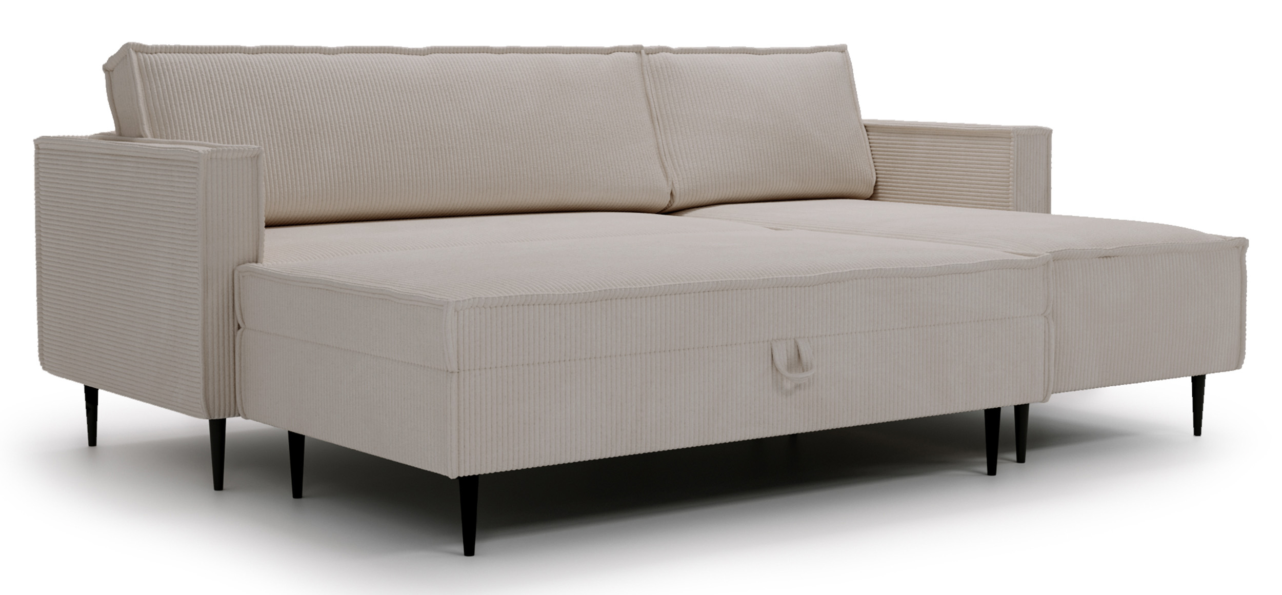 Ecksofa mit Schlaffunktion Kopenhagen New L-förmig universal mit Hocker und Stauraum grau-beige Cordstoff