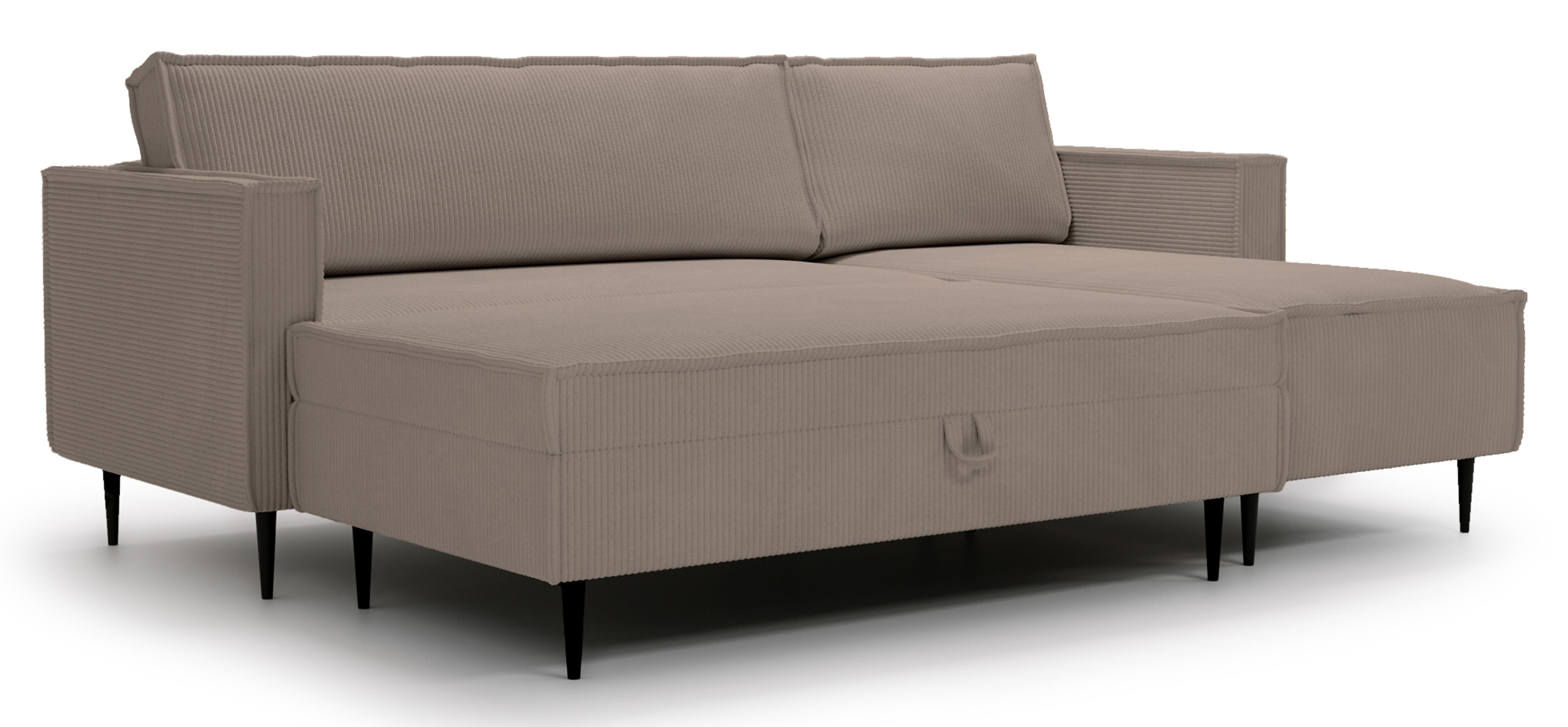 Ecksofa mit Schlaffunktion Kopenhagen Neu L-förmig universal mit Pouf und Stauraum dunkelbeige Cordstoff