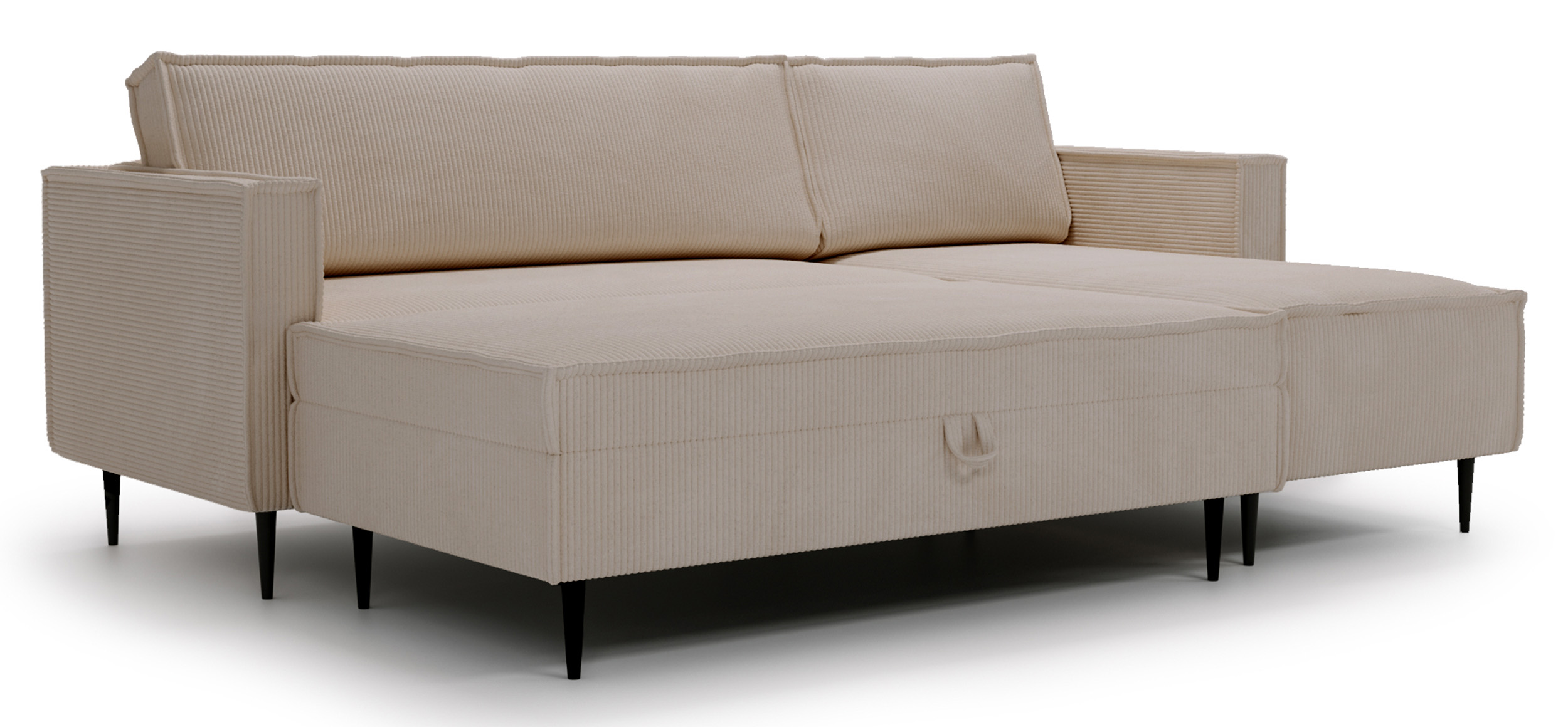 Ecksofa mit Schlafunktion Kopenhagen New L-förmig universal mit Hocker und Stauraum, cremefarbener Cordstoff