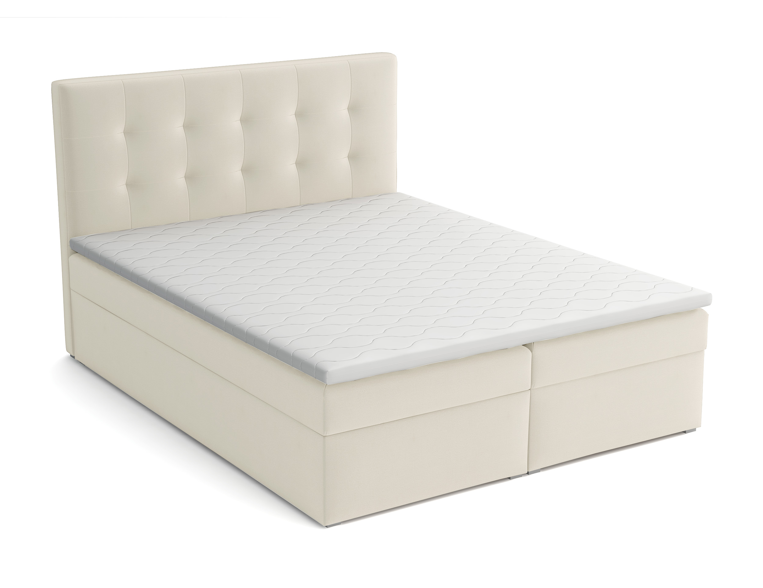 Kontinentalbett 140x200 cm Nabbe mit Stauraum und Topper aus cremefarbenem Velvet