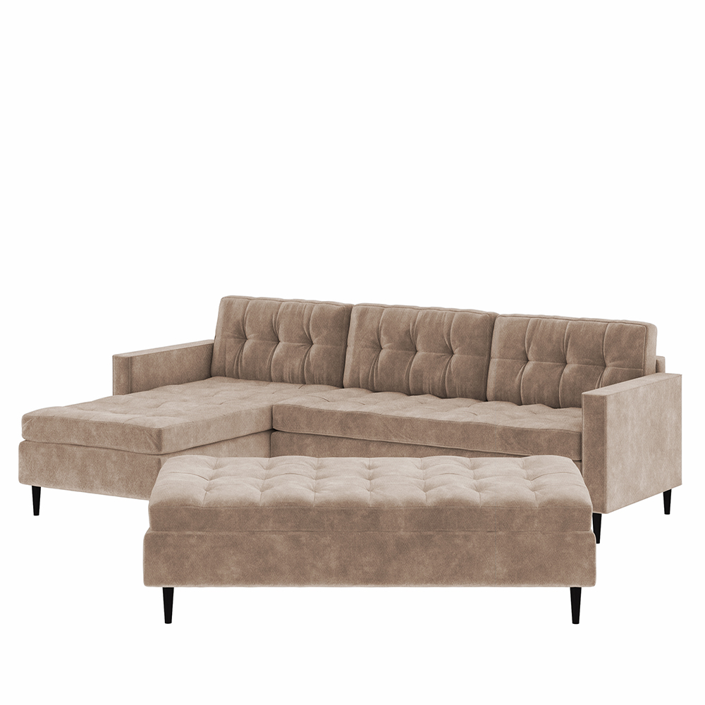 Ecksofa KOPENHAGA beige mit Hocker und wasserabweisendem Bezug