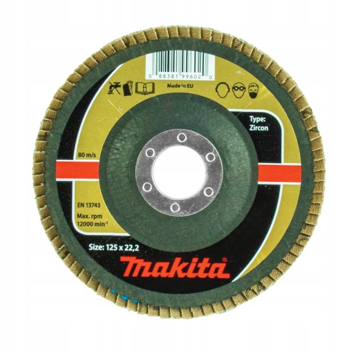 Makita P-65523 flap disc 125 mm grit 120 Zirkon INOX convex for aluminum, steel and stainless steel