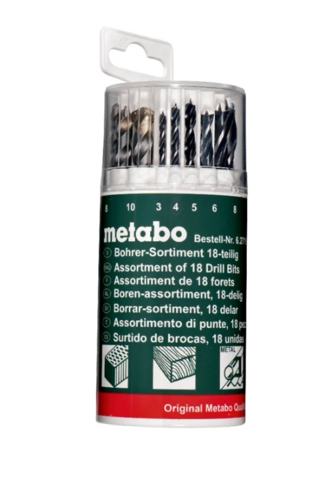 Metabo zestaw wierteł do drewna, betonu i metalu uchwyt walcowy 18 elementów 627190000