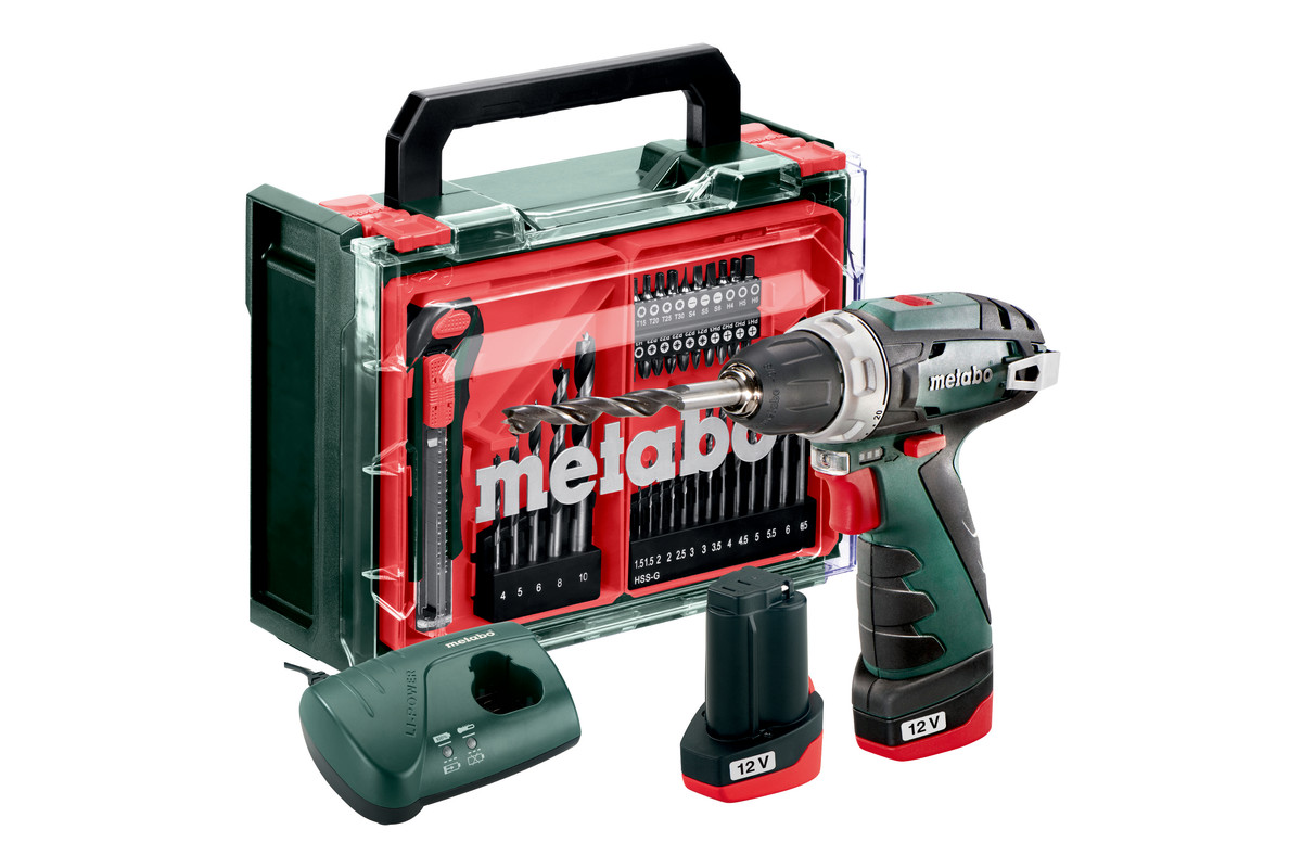 Metabo PowerMaxx BS Basic Set drill/driver 12V 2x2.0Ah LiPower 17Nm/34Nm mobile workshop 41 elements in a case 600080710