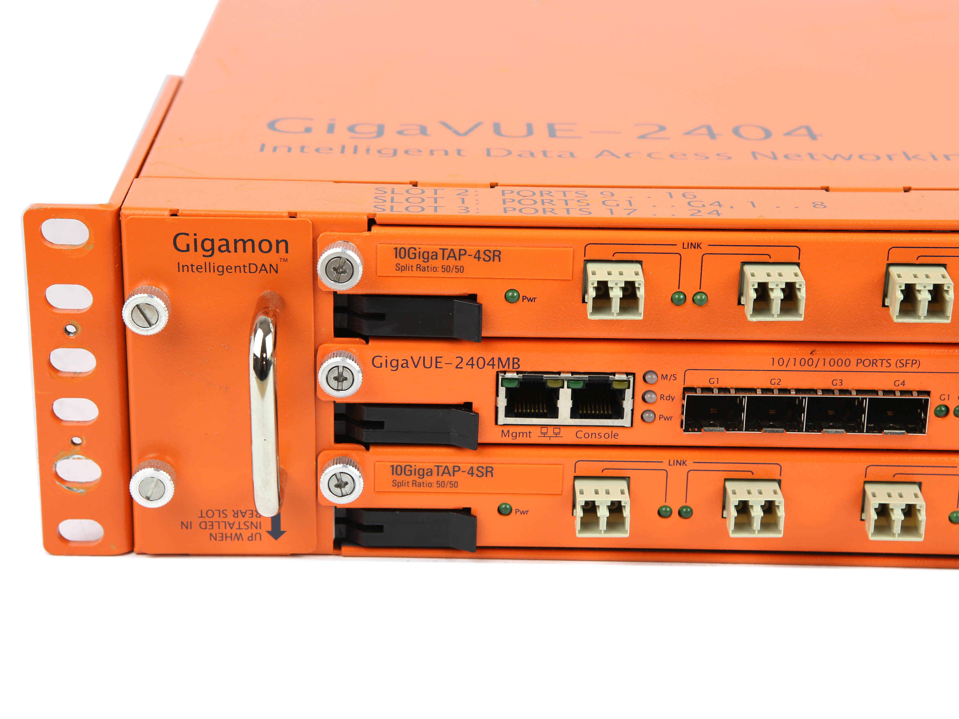 Firewall GIGAVUE-2404 GIGAVUE-2404MB 2X 10GIGATAP-4SR 2X MRW-6400P-R R Gigamon GigaVUE-2404 Intelligent Data Access Networking 4Ports SFP 1000Mbits 8Ports SFP+ 10Gbits And 2x 8 LC Splitter Ports Tap 4 Full Duplex 1Gbit Fibers 2x PSU 400W Managed Rails (2)