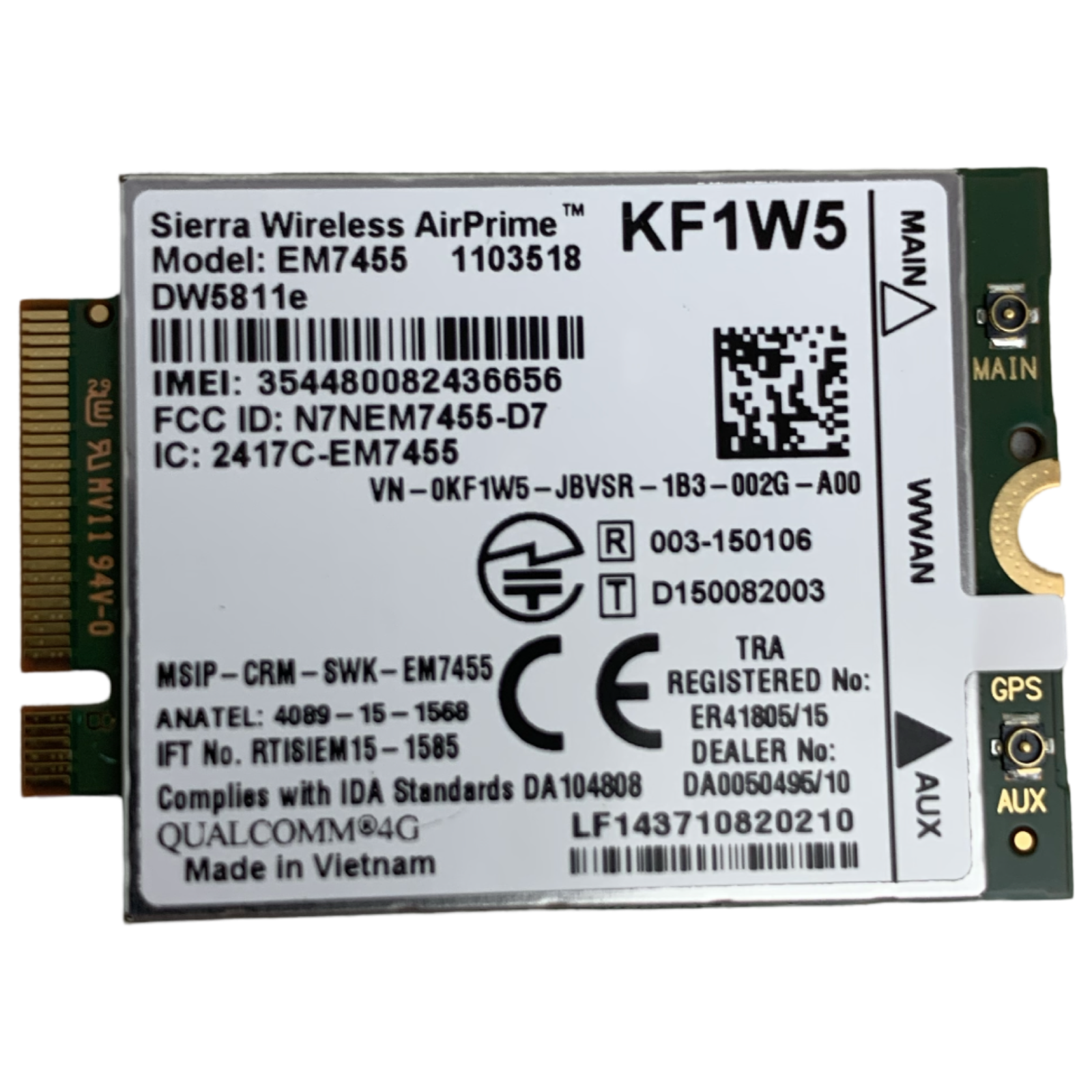  Modem WWAN 4G LTE Sierra Wireless AirPrime EM7455 DW5811e KF1W5