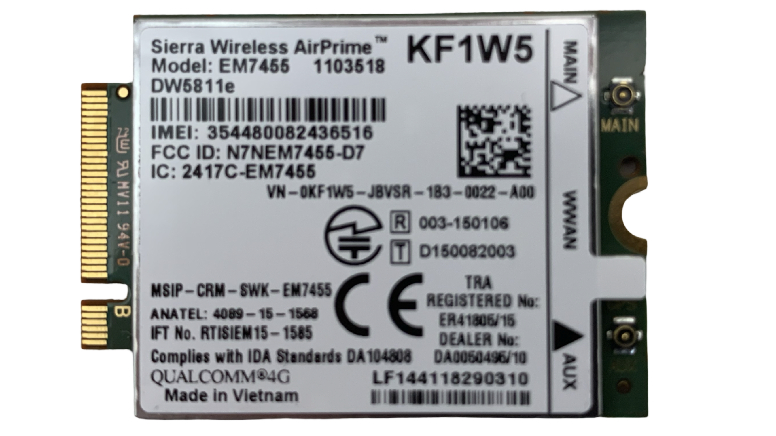  Modem WWAN 4G LTE Sierra Wireless AirPrime EM7455 DW5811e KF1W5