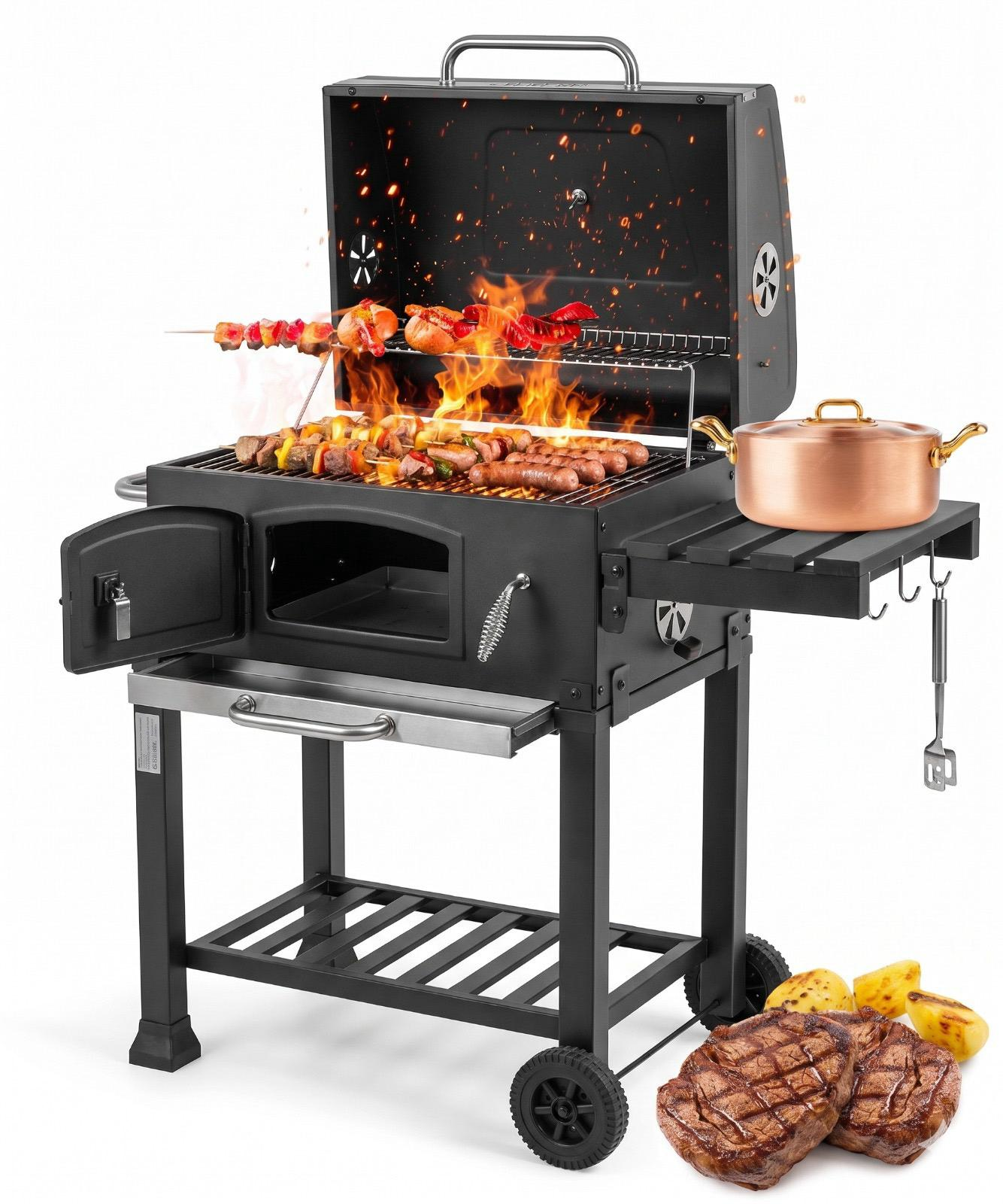 Grill ogrodowy węglowy ruszt żeliwny wózek Carbo - Angus PREMIUM