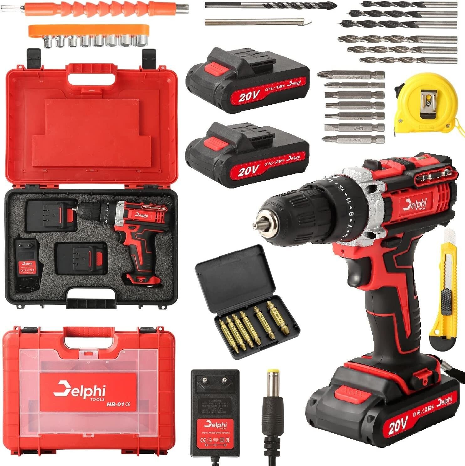 Bohrmaschine Akkuschrauber 20V 2 x Akku Ladegerät Bohrschrauber Set Schlagbohre (4) Bohrmaschine Akkuschrauber 20V 2 x Akku Ladegerät Bohrschrauber Set Schlagbohre (4)