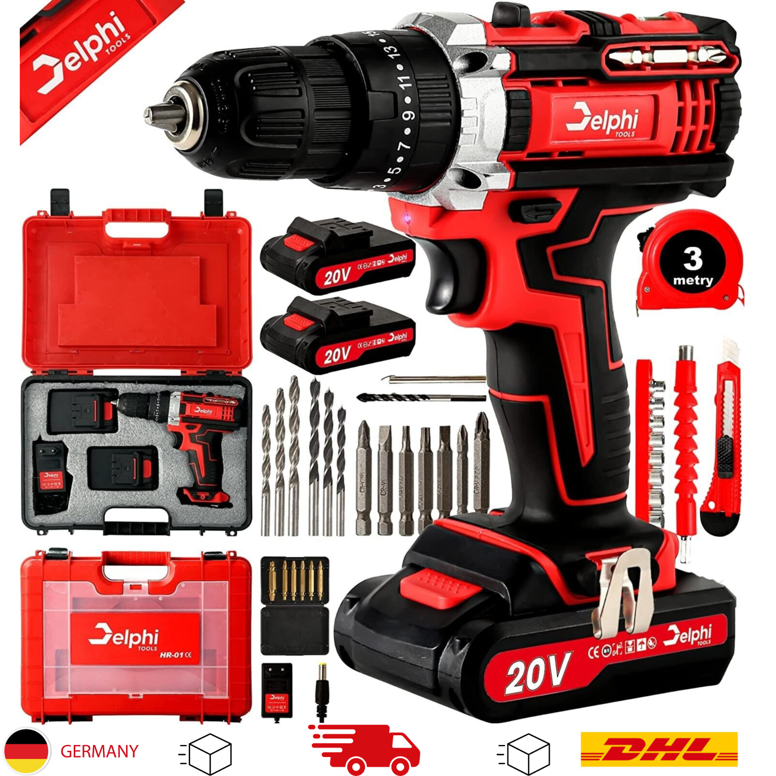 Bohrmaschine Akkuschrauber 20V 2 x Akku Ladegerät Bohrschrauber Set Schlagbohre Bohrmaschine Akkuschrauber 20V 2 x Akku Ladegerät Bohrschrauber Set Schlagbohre