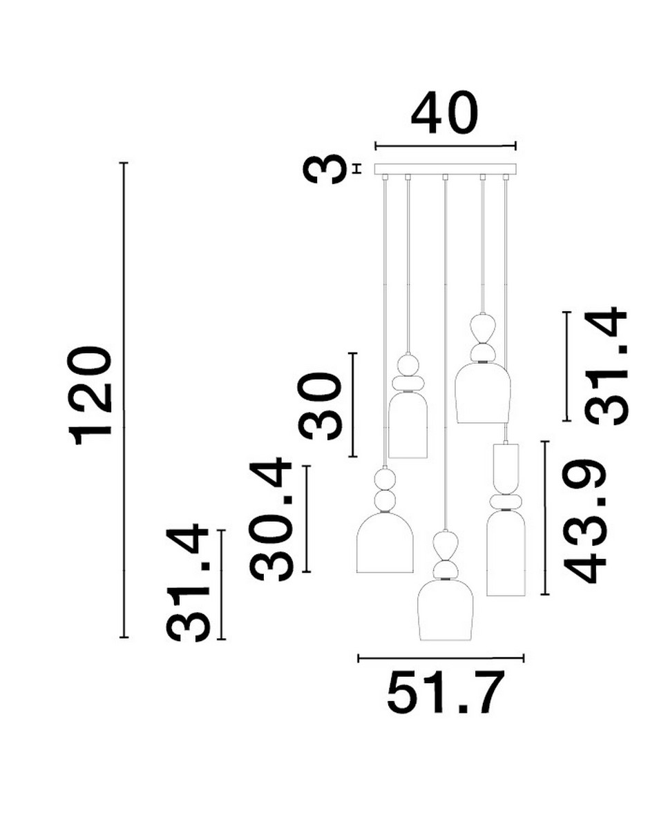 Lampa wisząca MULTIKOLOR złota MODERNA MURA nad stół 5xE14 5W